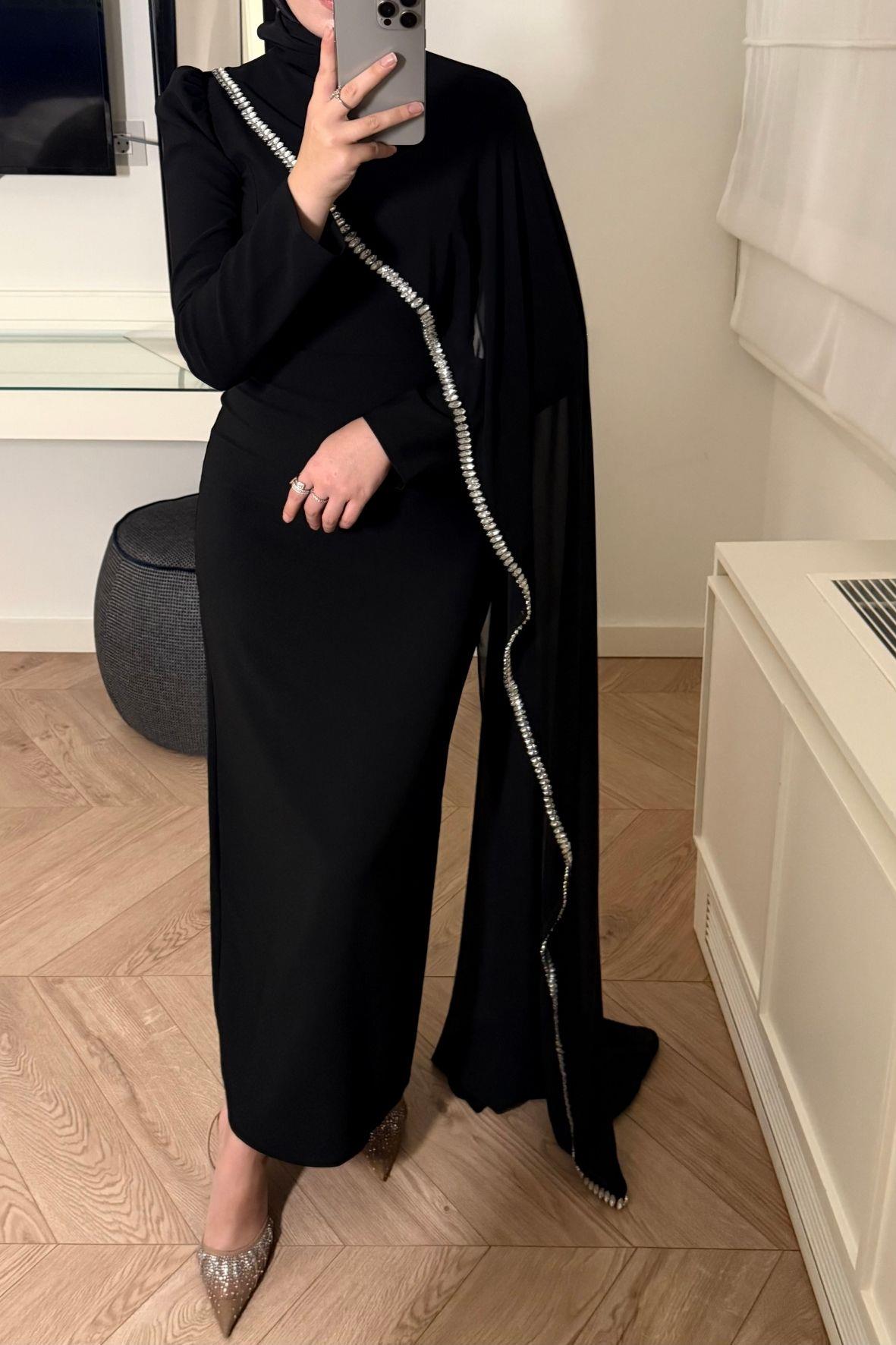 Milena Taşlı Premium Elbise-Siyah (ÖN SİPARİŞ)