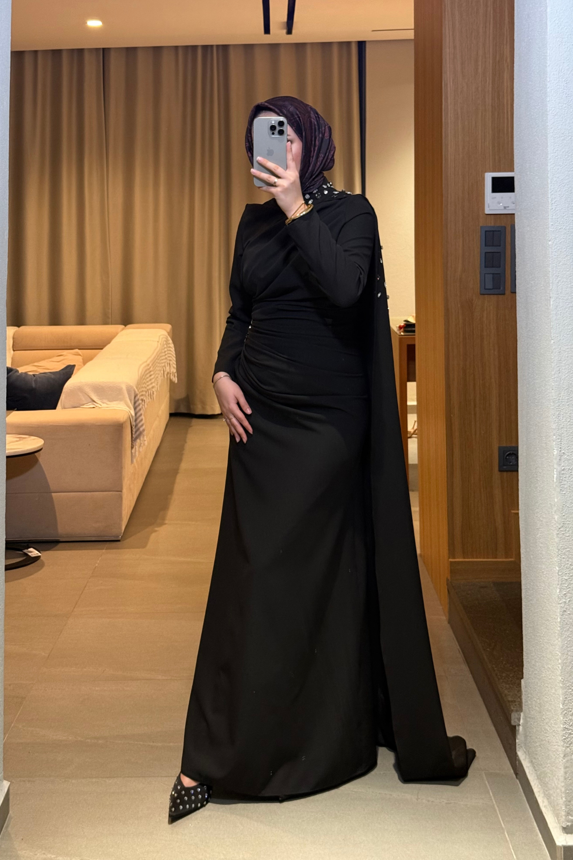 Mariana taşlı özel seri elbise -siyah  - Vakronline