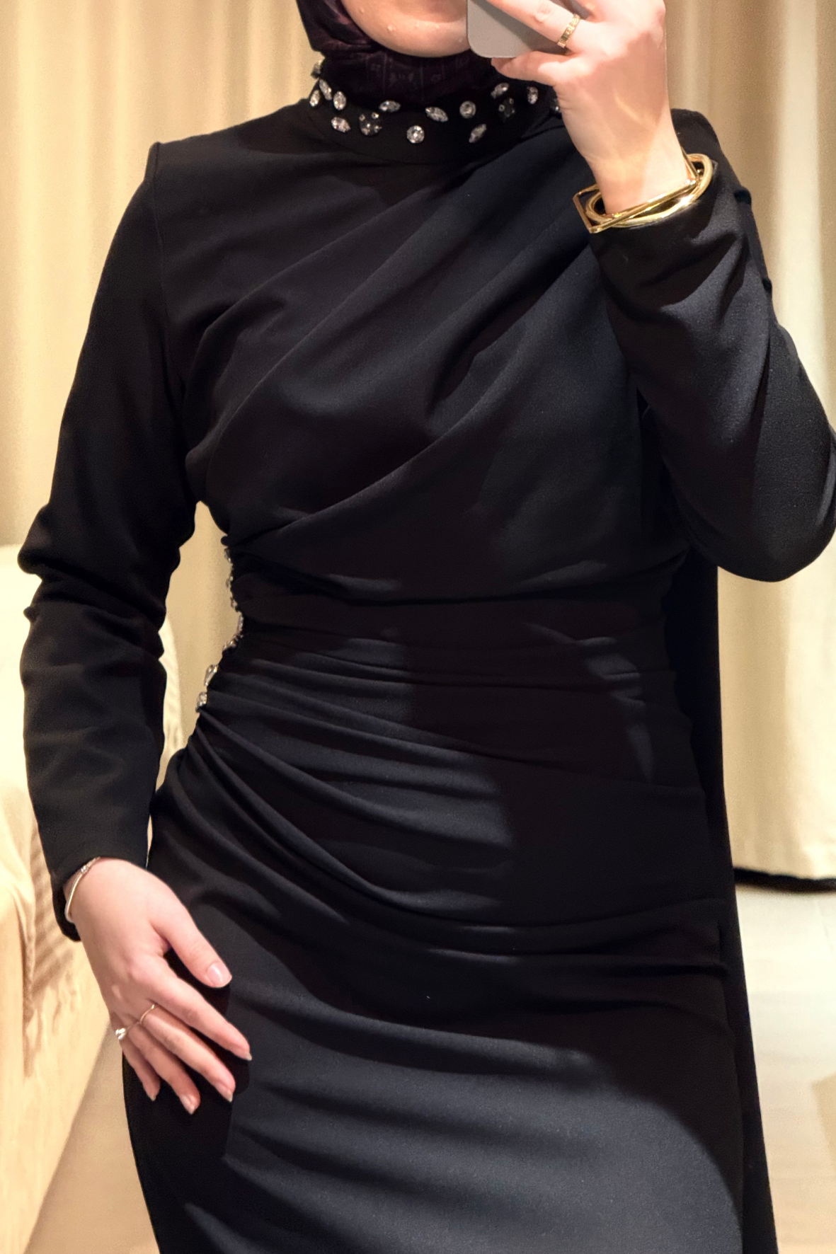 Mariana taşlı özel seri elbise -siyah  - Vakronline