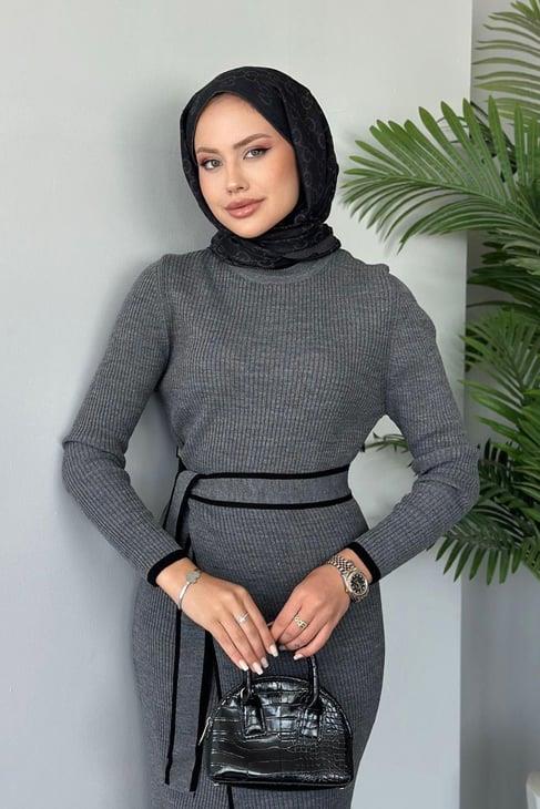 Triko elbise-gri - vakronline