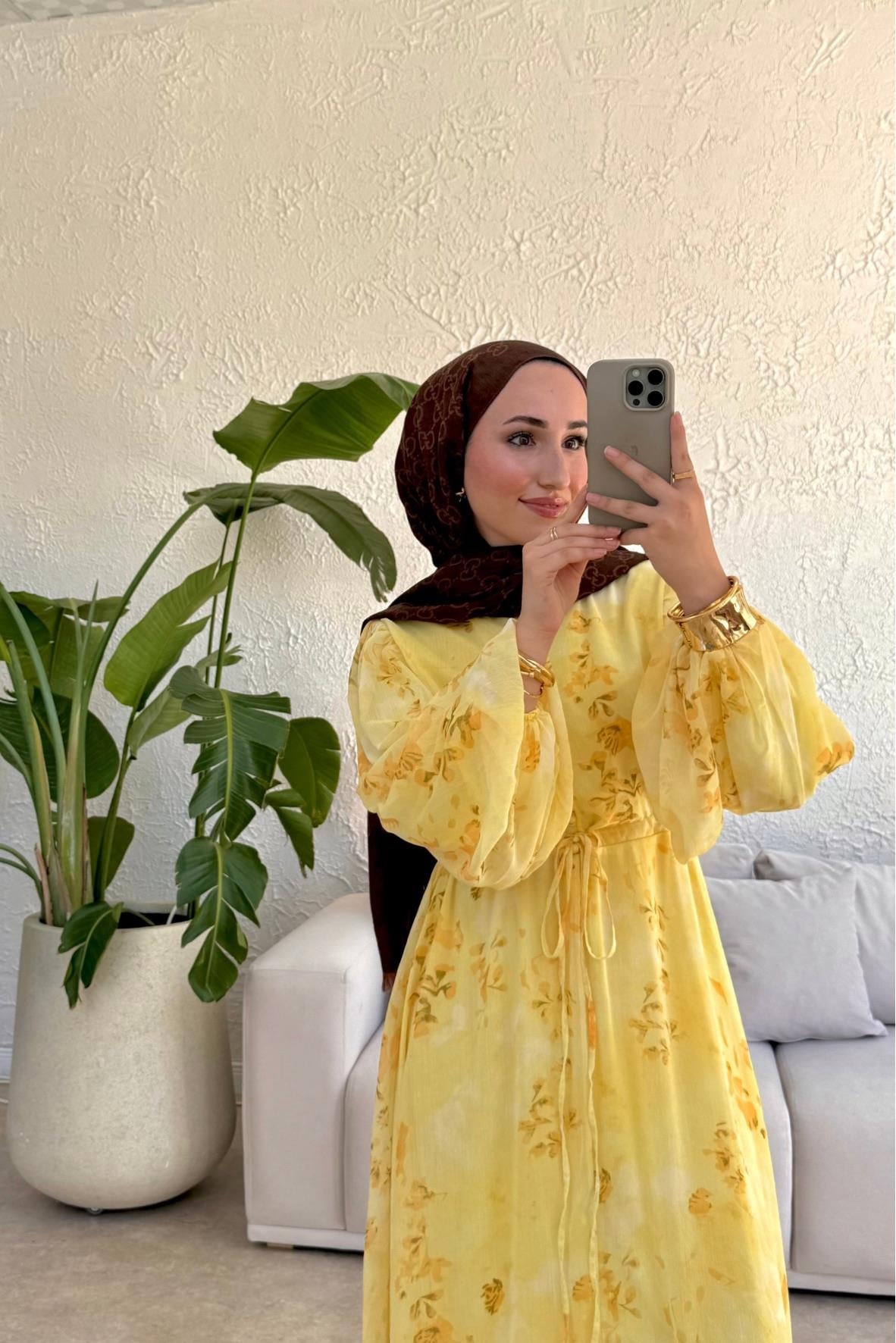 Senra Asimetrik Kesim Elbise - SARI