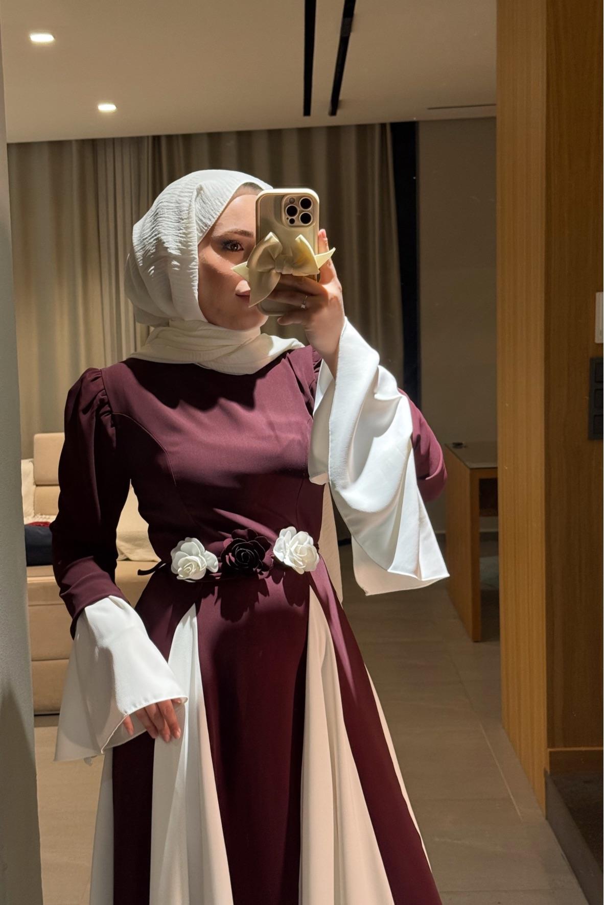 Layana özel tasarım i̇pek elbise- bordo - vakronline