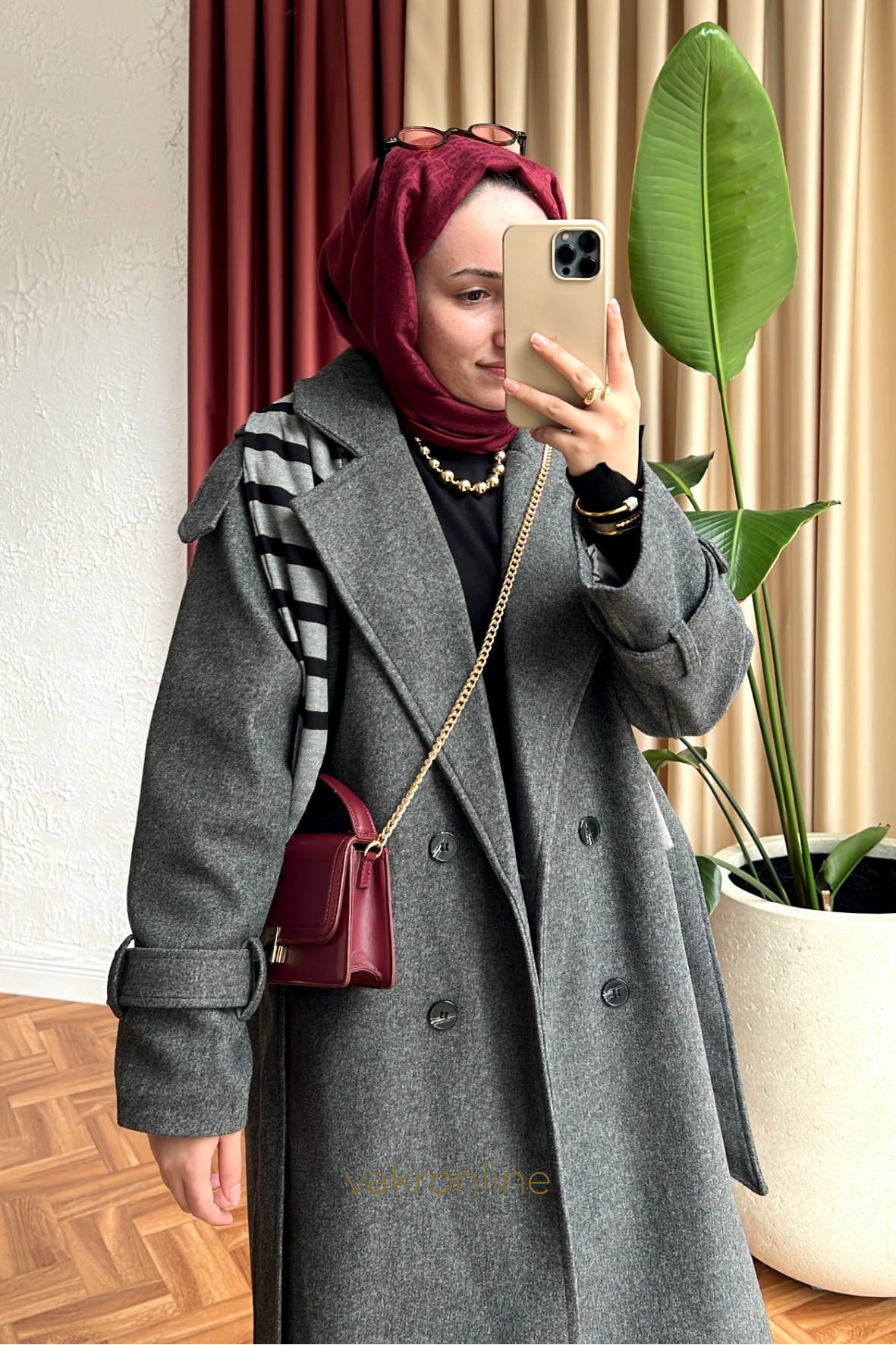 Massimo model kaşe kaban-gri - vakronline