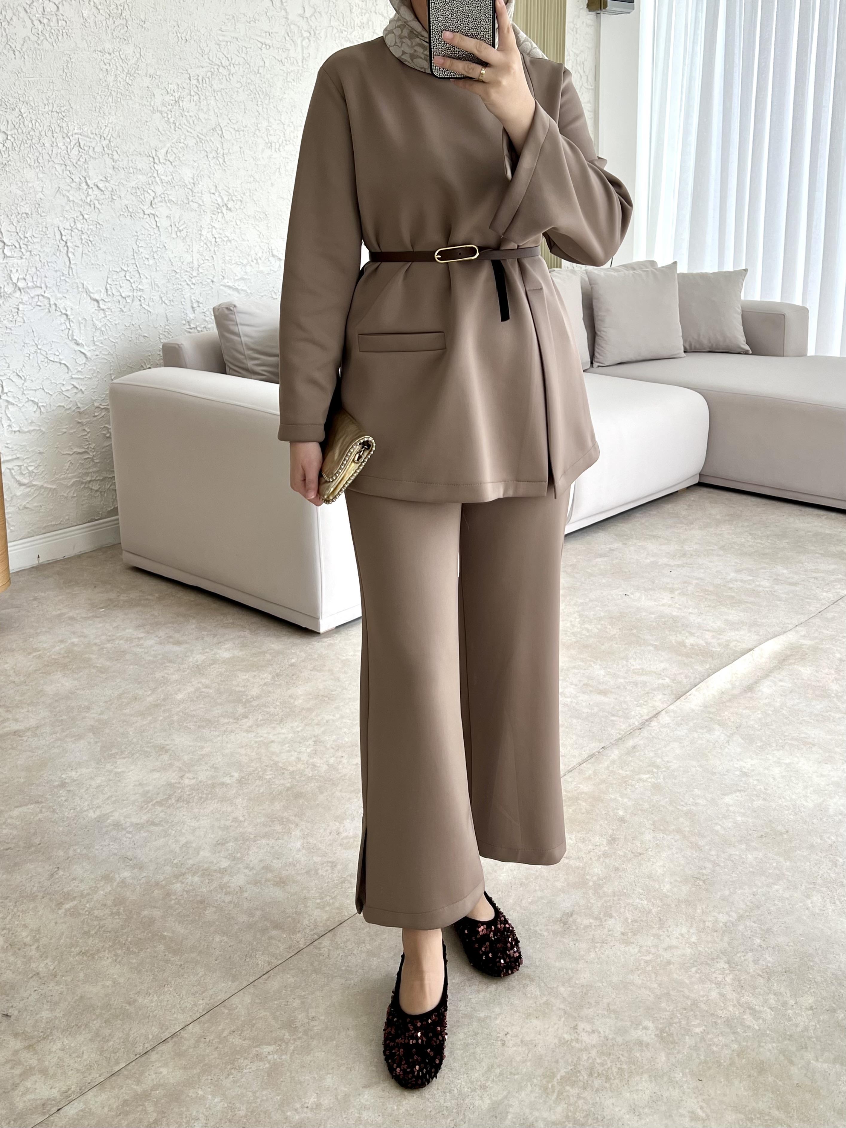 Moi scuba i̇kili takım pantolonlu-vizon - vakronline