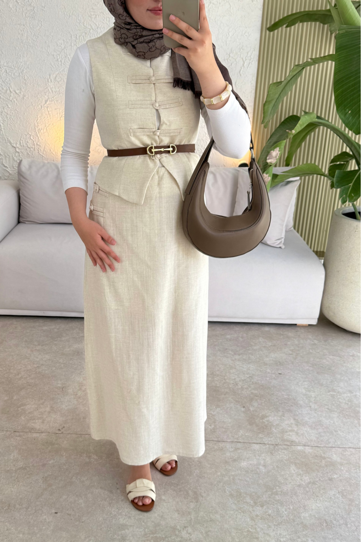 Tesettür Tuus etekli takım-bej - vakronline