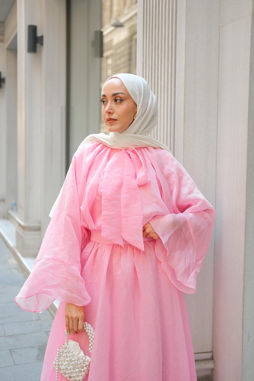 Summer balon kol premium takım pembe - Vakronline