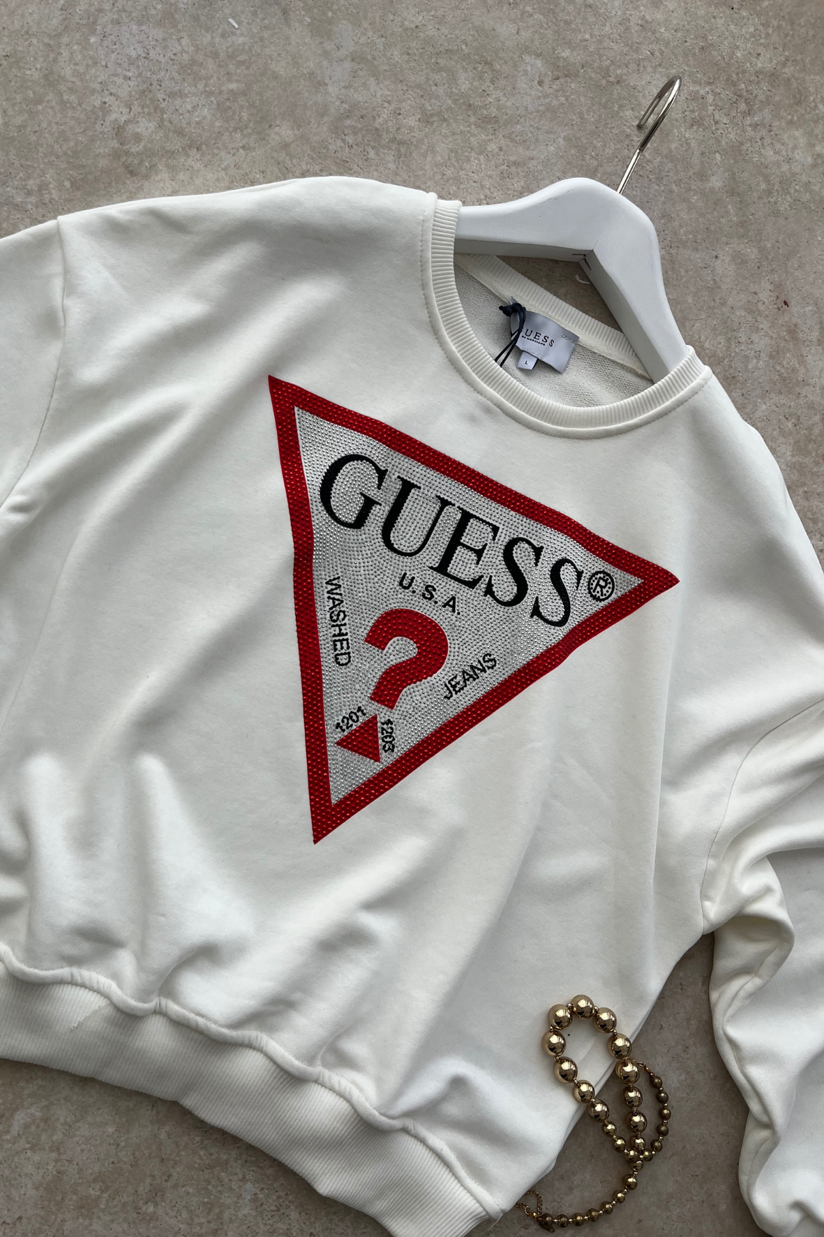 Ges full taşlı sweat-beyaz kırmızı - vakronline