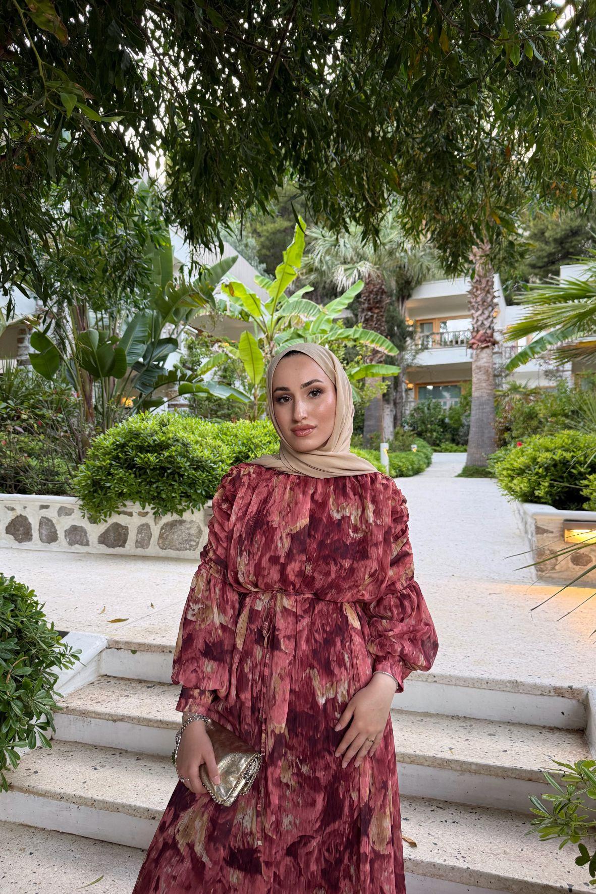 Laide astarlı elbise-kızılcık - vakronline