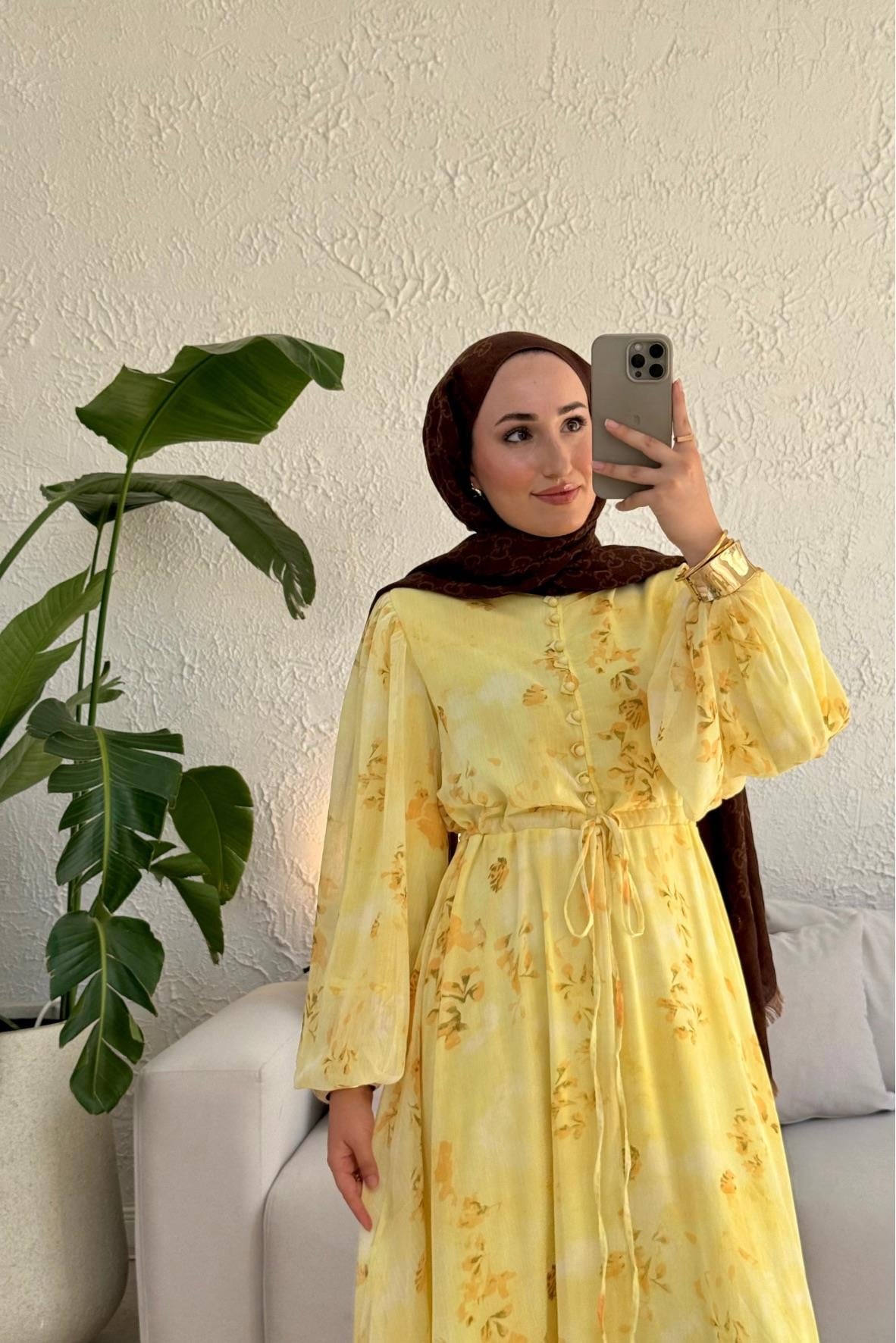Senra Asimetrik Kesim Elbise - SARI