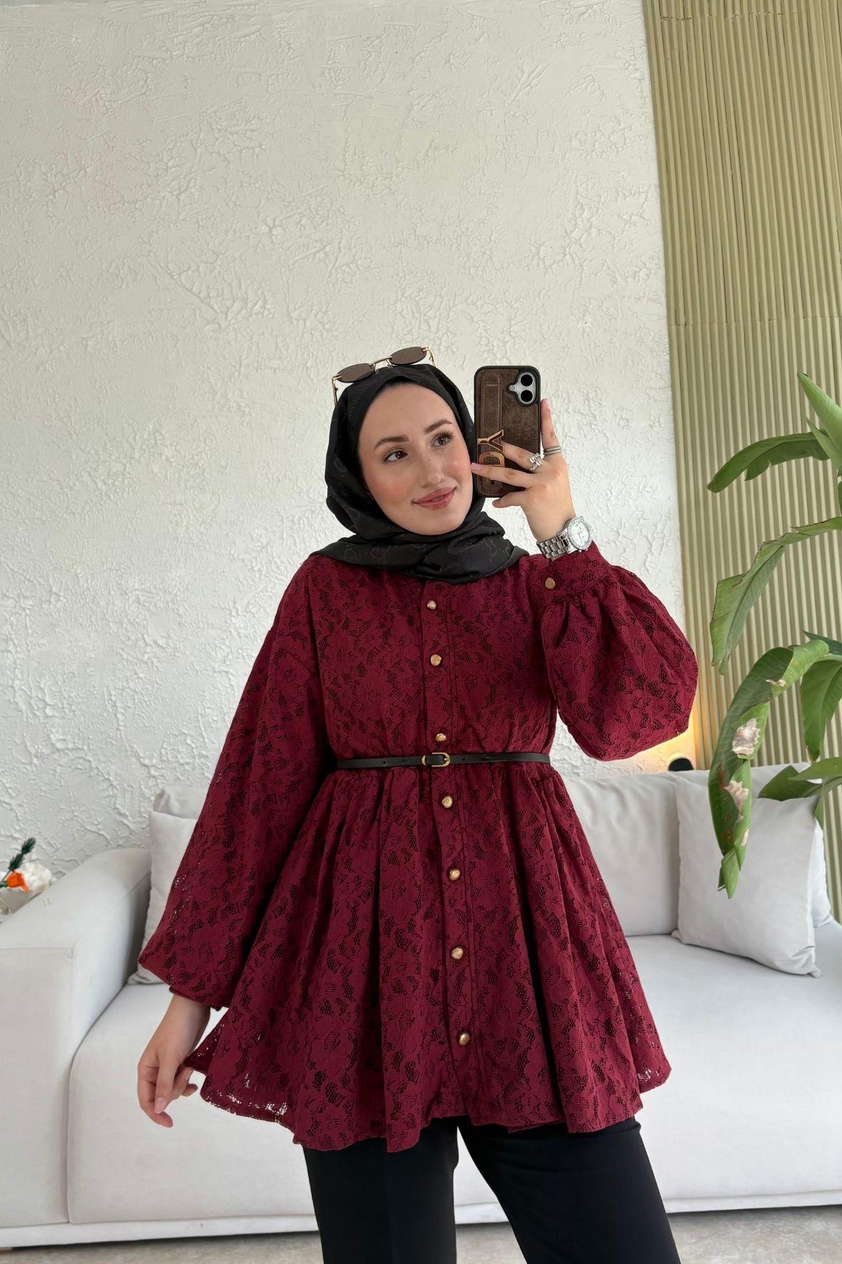 Broşlu Özel Tasarım Ceket-Bordo