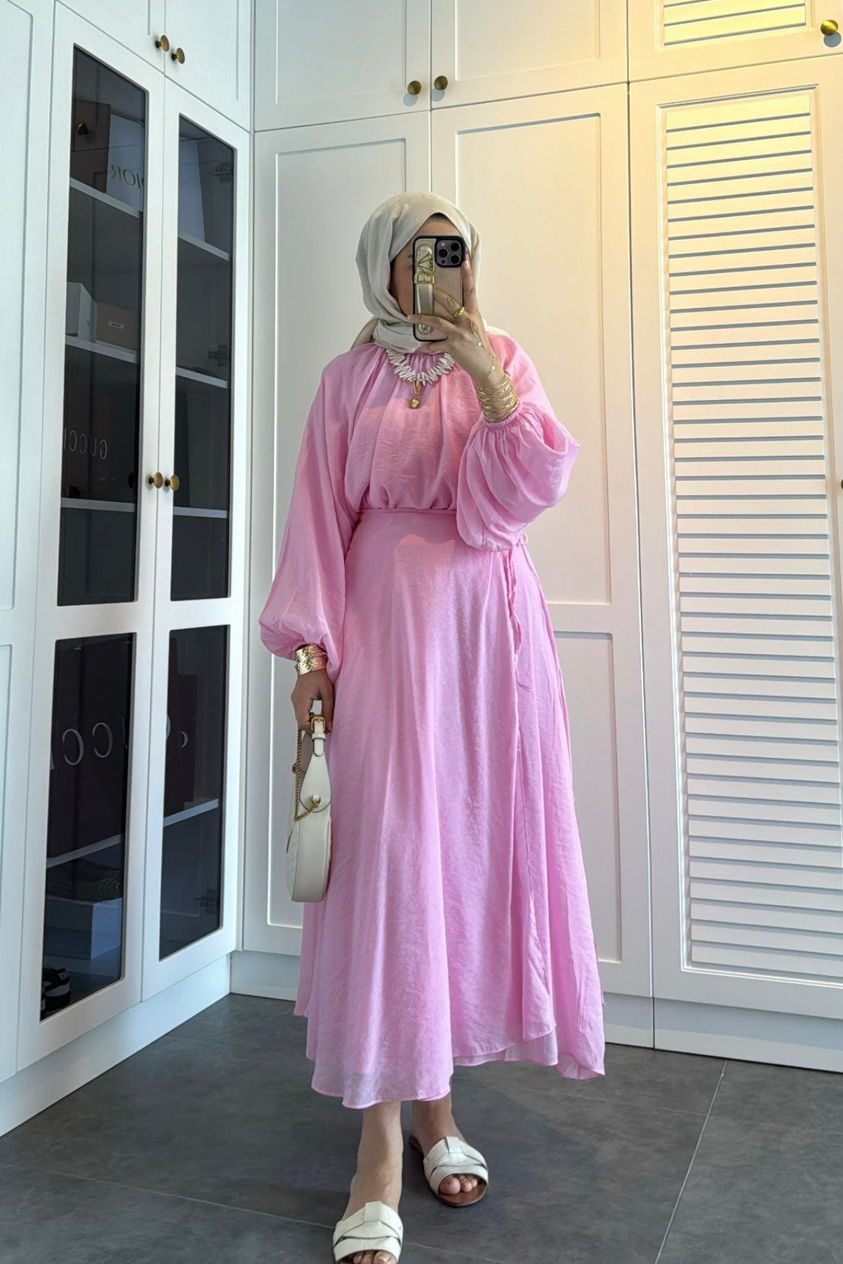 Balon kol etekli takım-pembe - Vakronline