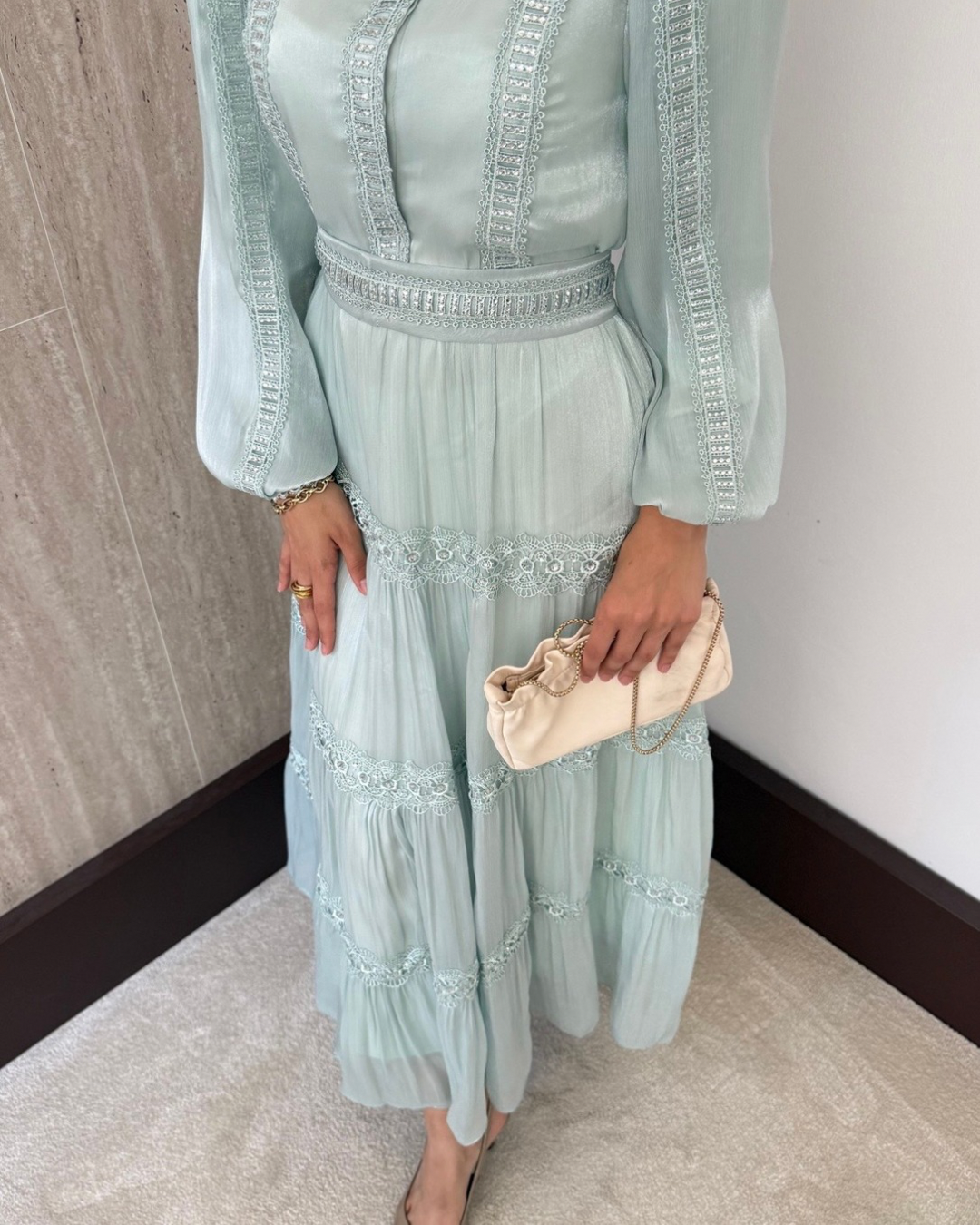 Alezia Taşlı İthal Elbise - Mint