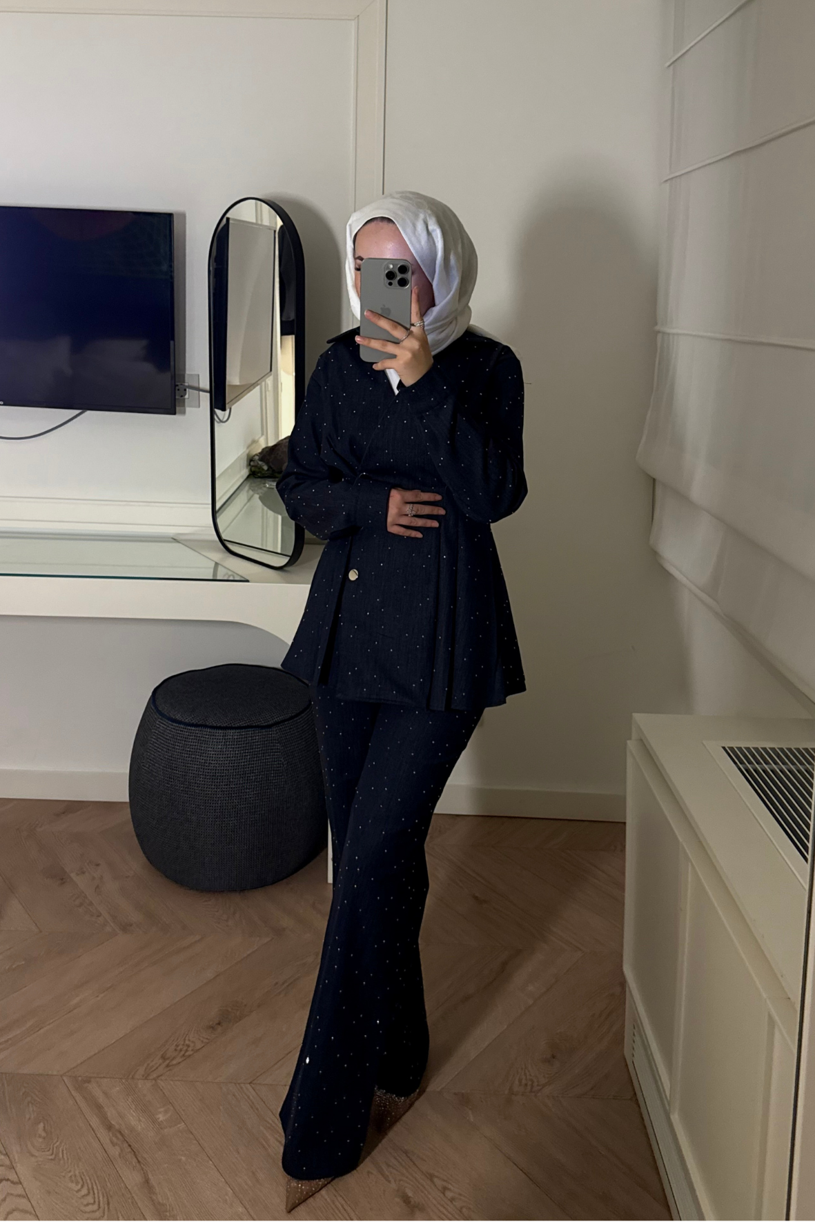 Alice Kot Taşlı Premium Pantolon Takım - Koyu Mavi