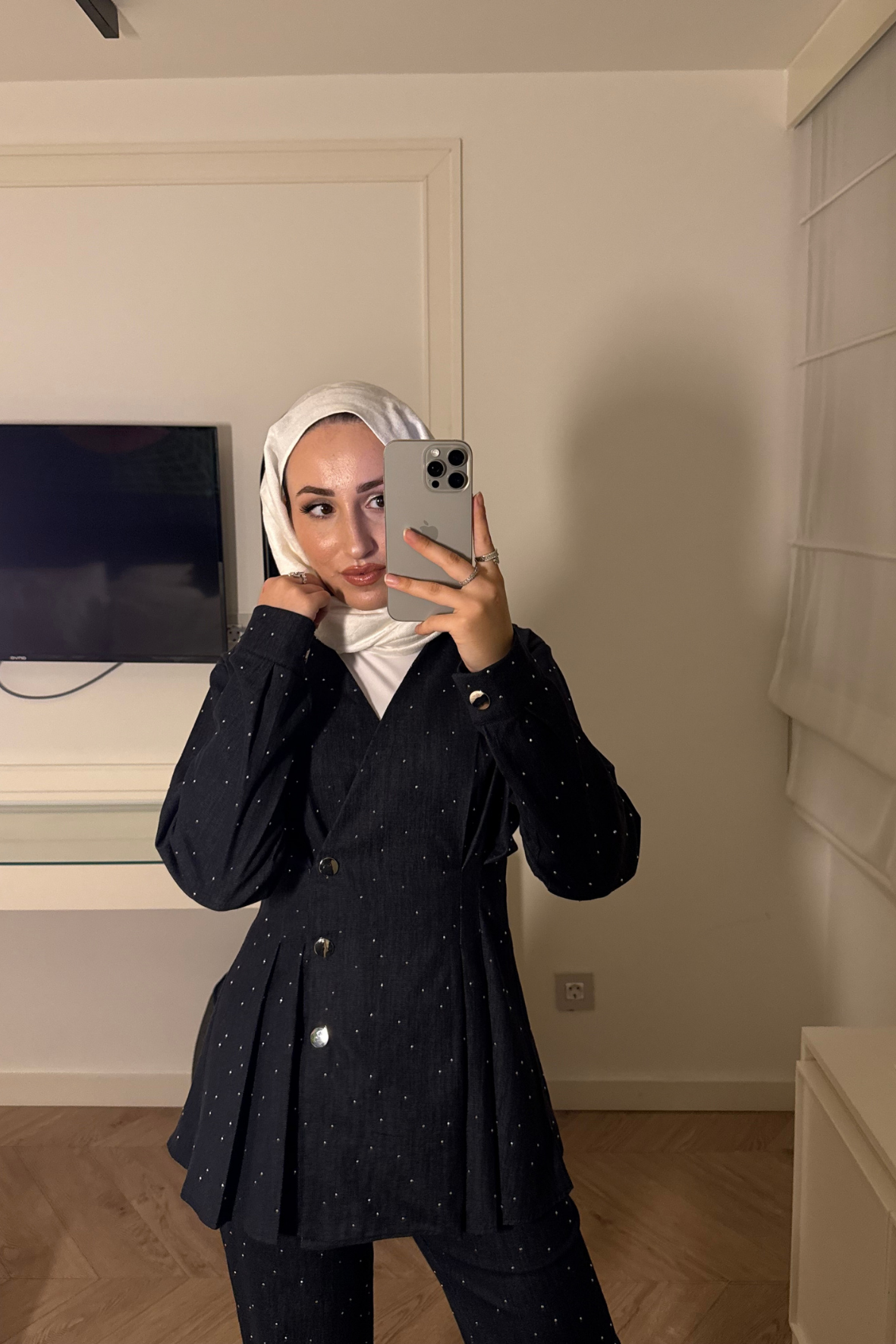 Alice Kot Taşlı Premium Pantolon Takım - Koyu Mavi