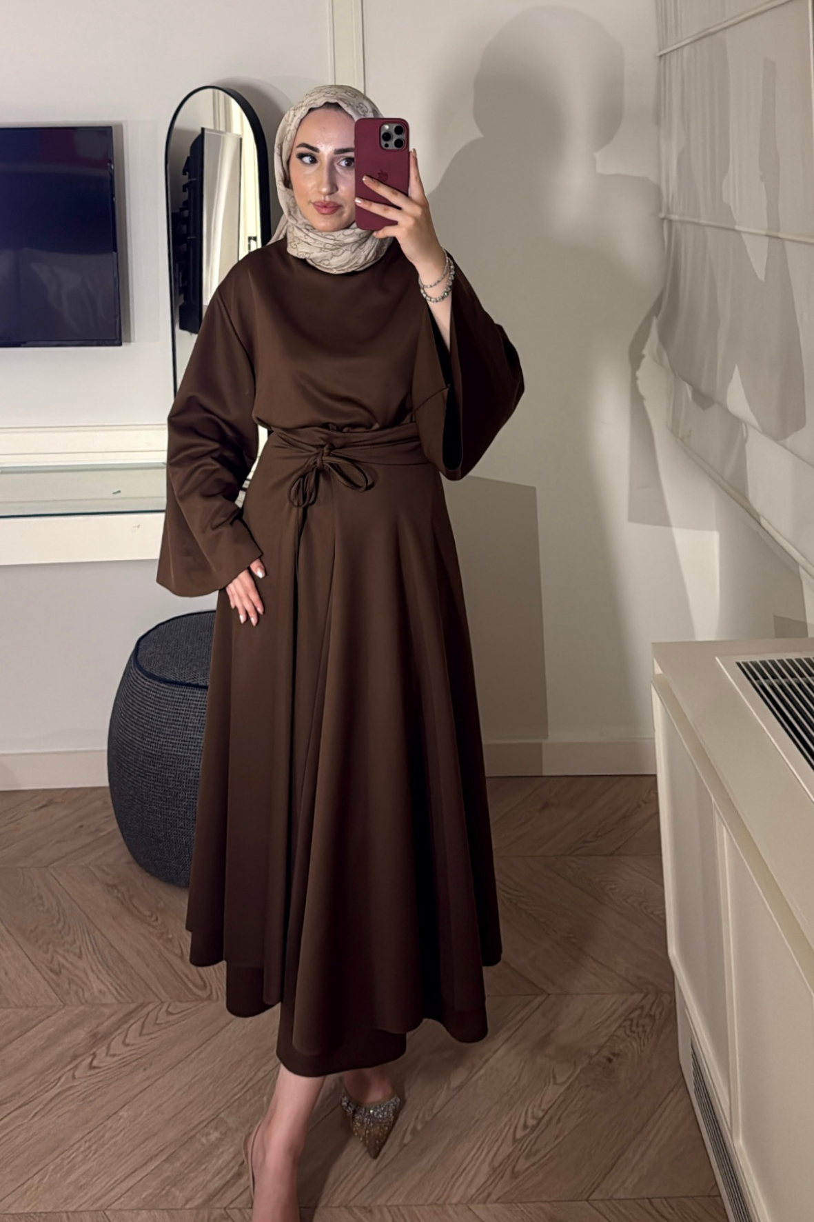 Alya Pelerin Etekli Takım-Acı Kahve
