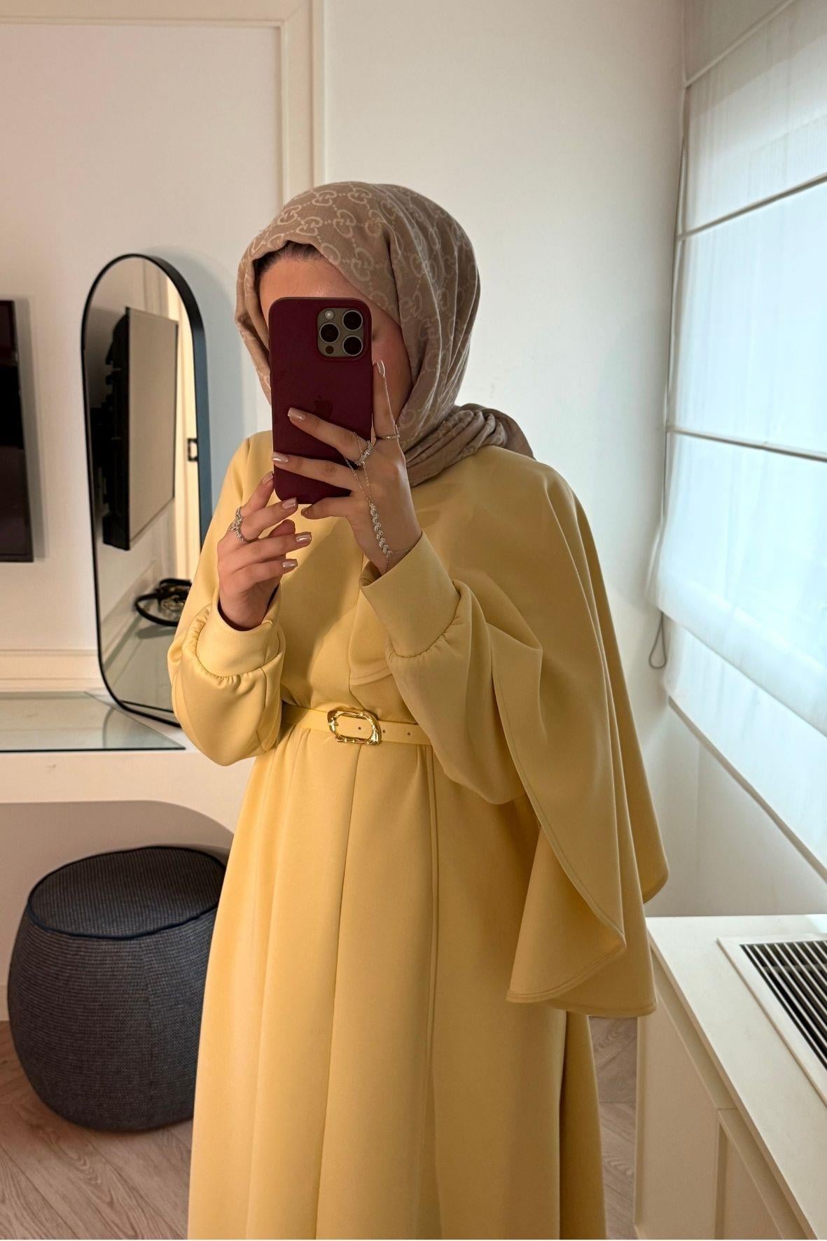 Amelie Şal Yaka Scuba Elbise-Butter yellow