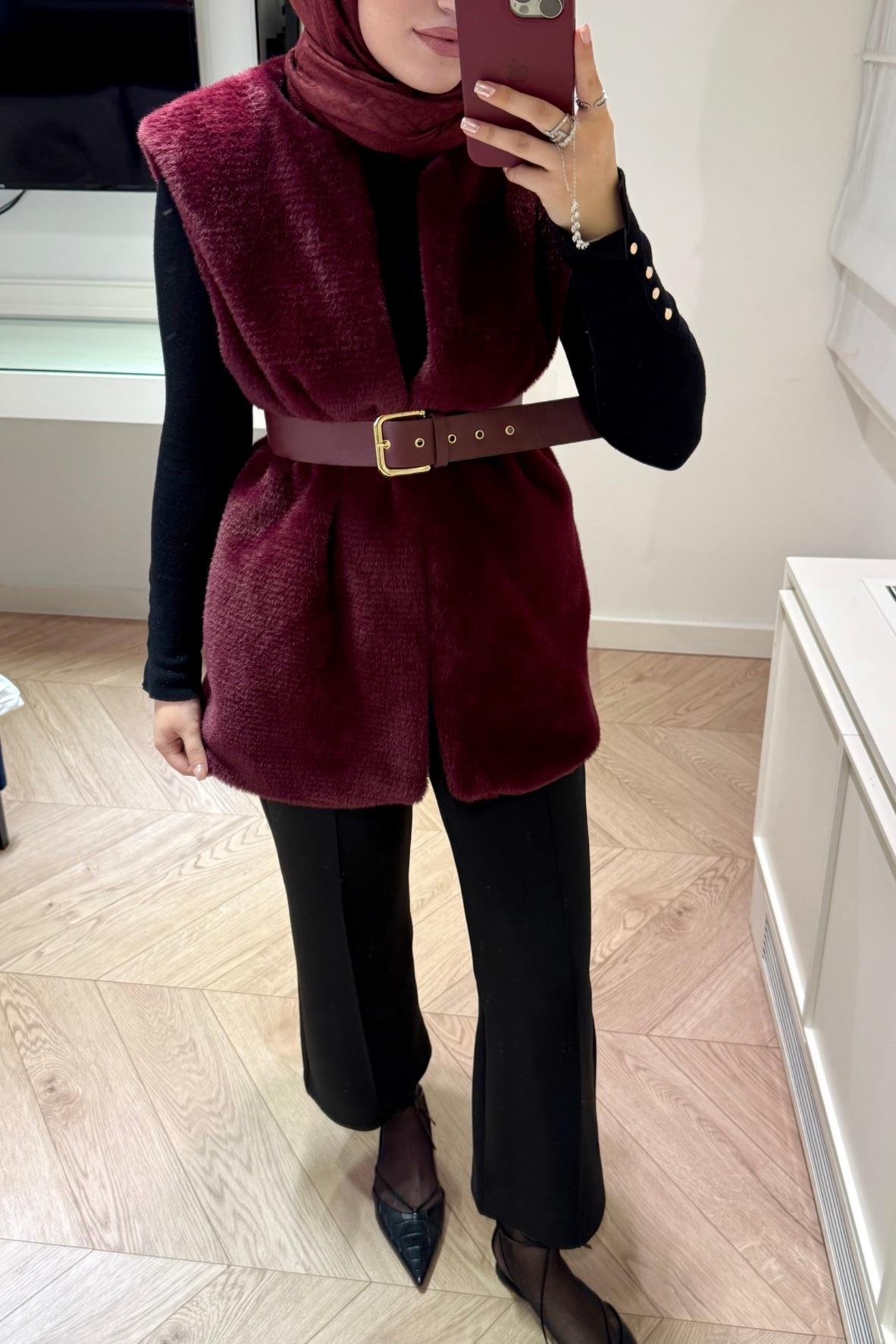 Angora Yelek-Bordo