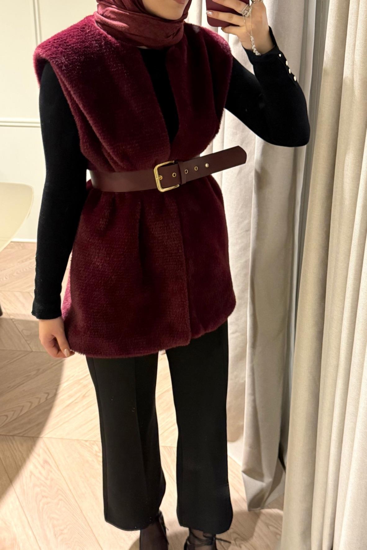 Angora Yelek-Bordo