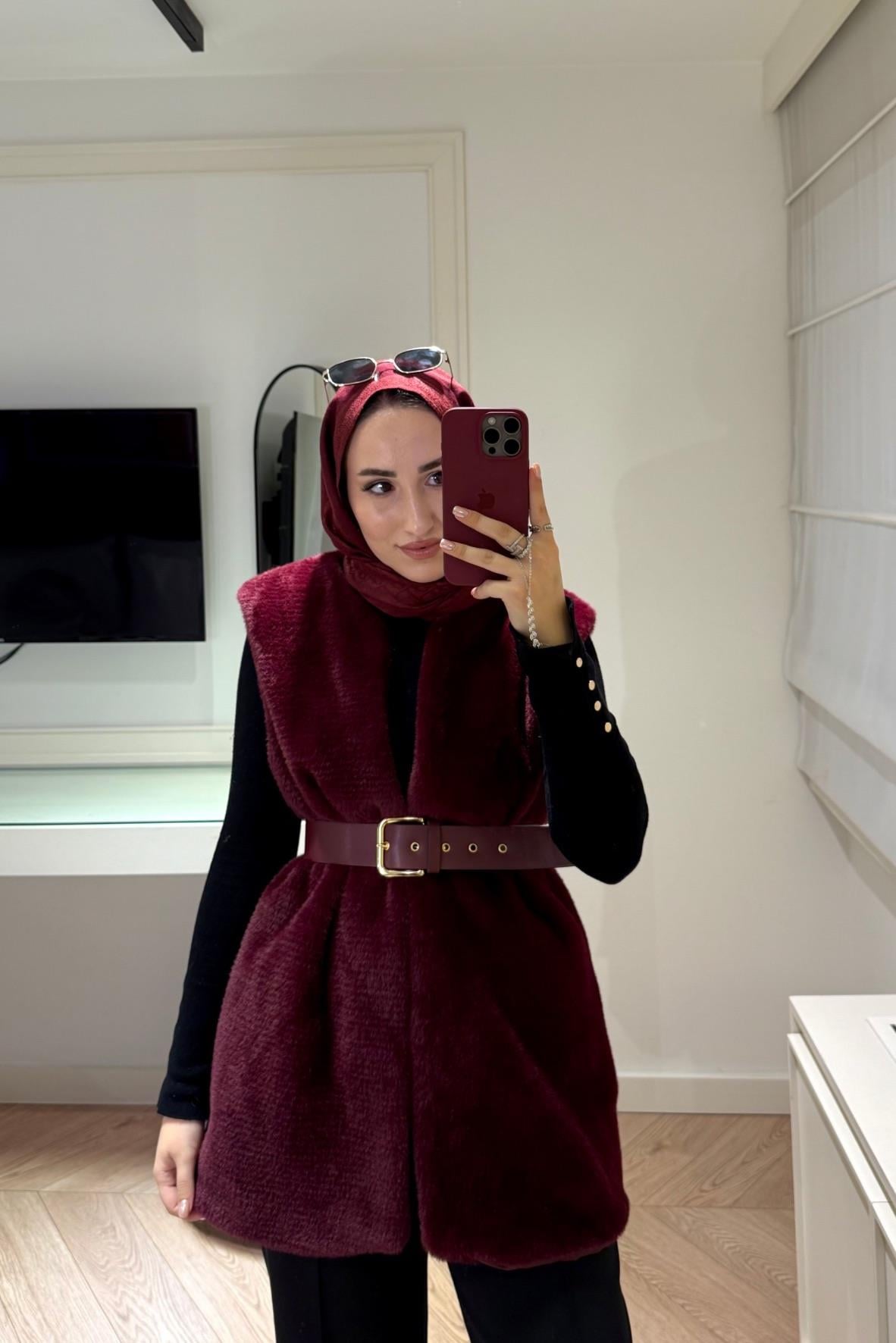 Angora Yelek-Bordo