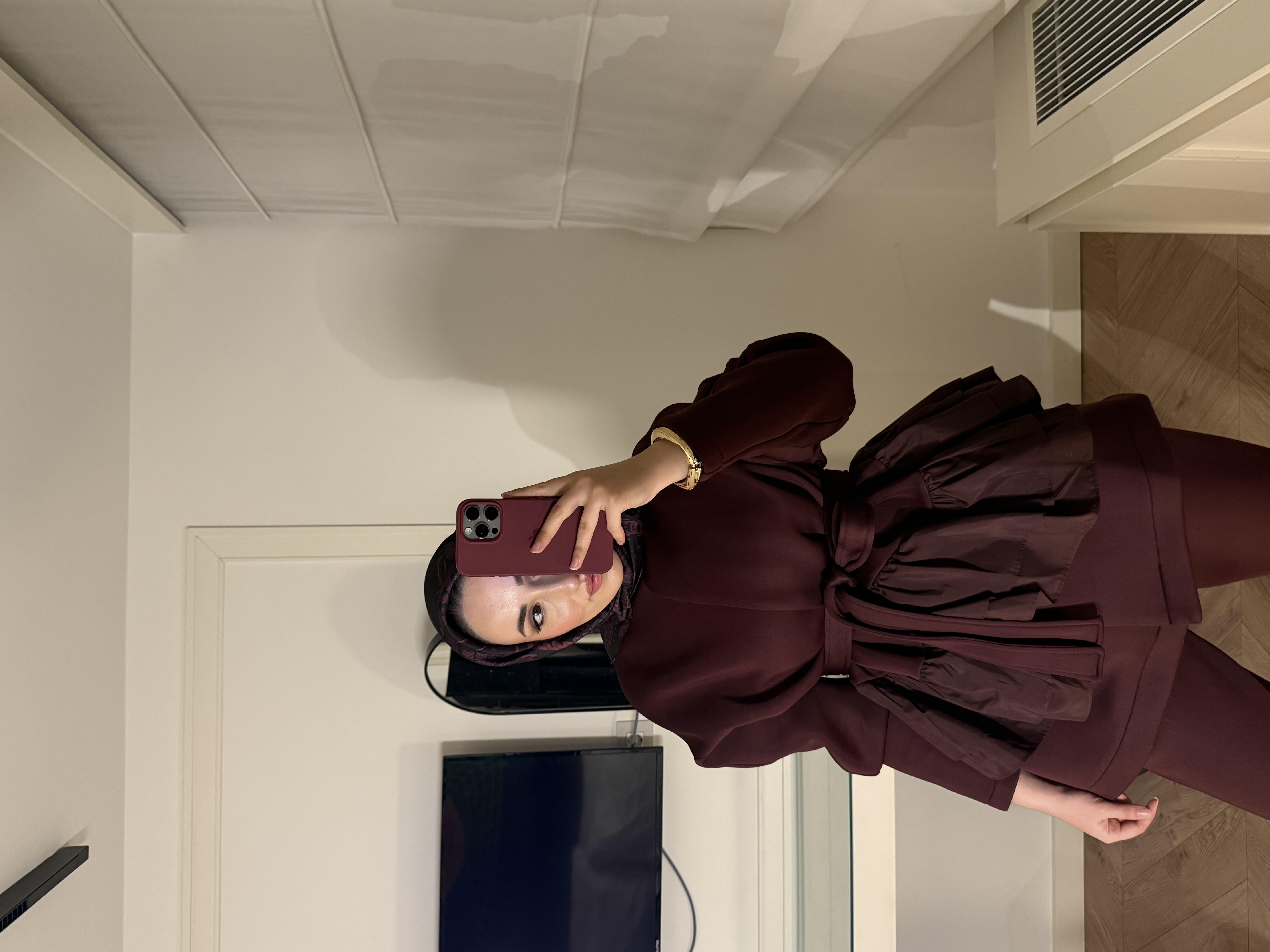 Arine Puf Pantolonlu Takım-bordo