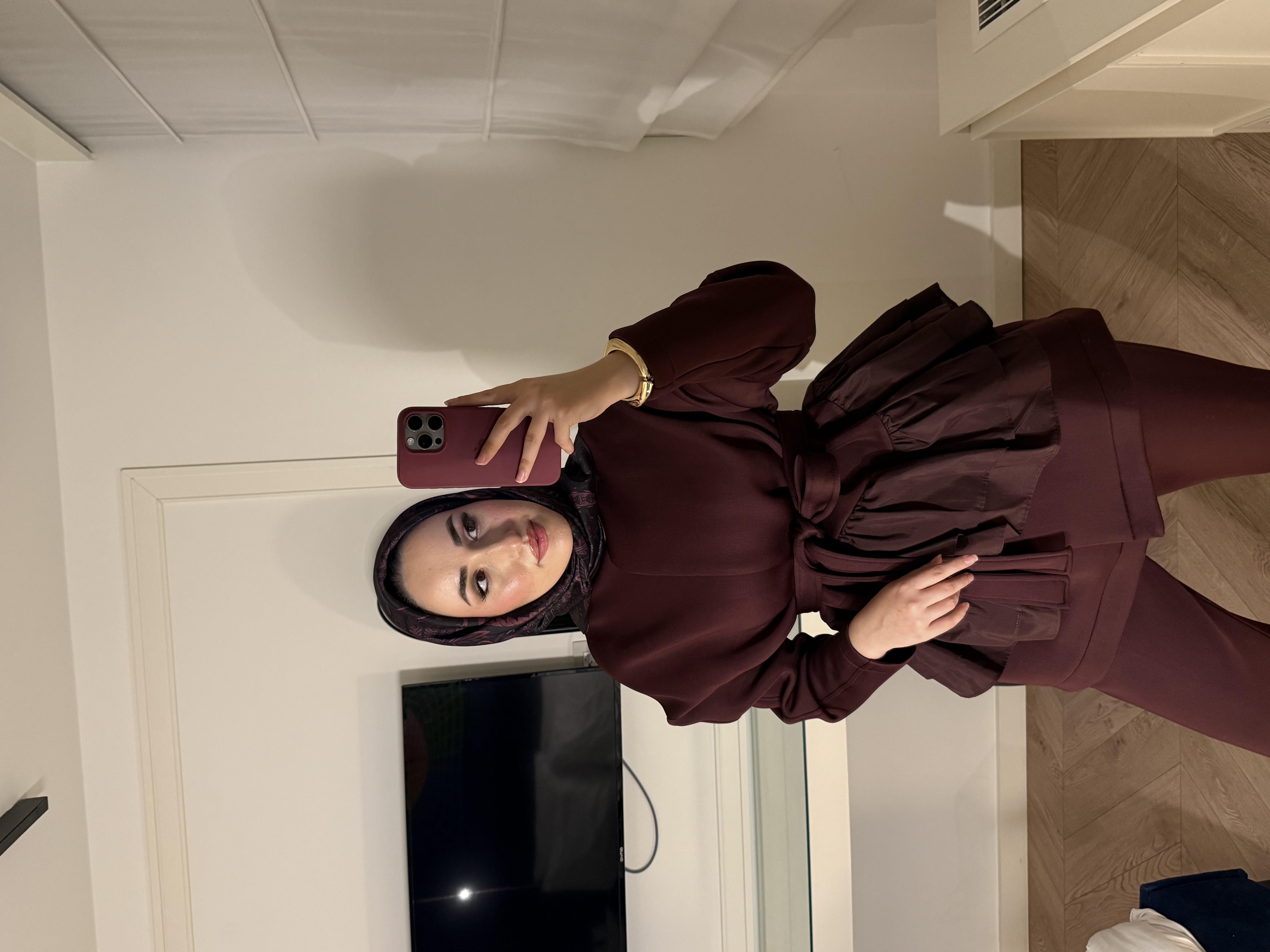 Arine Puf Pantolonlu Takım-bordo