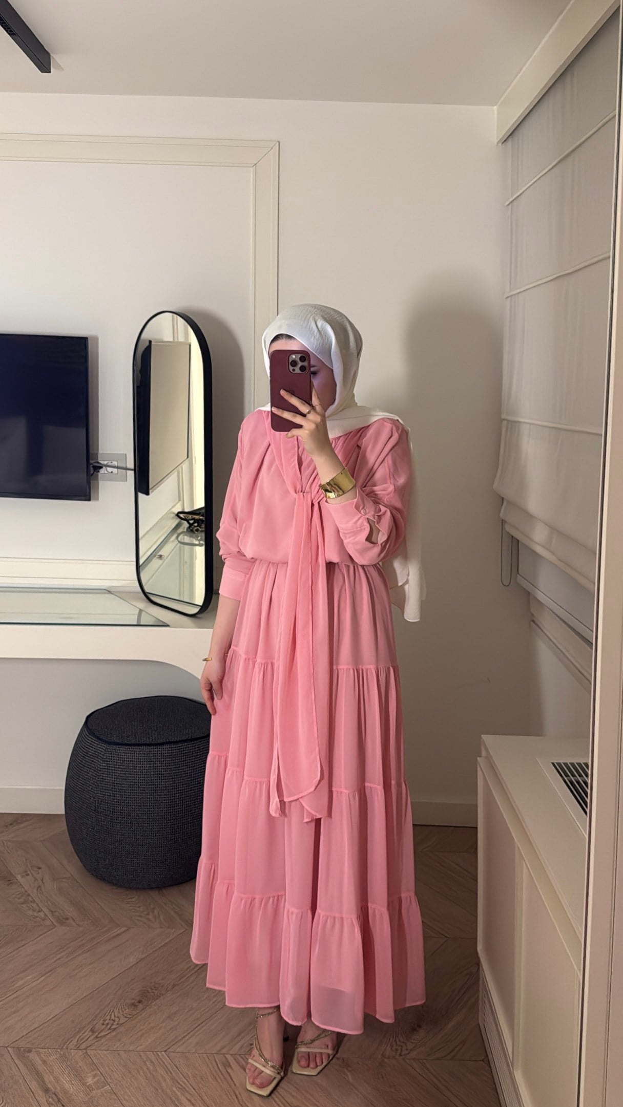 Arya  Yaka Bağlamalı Etekli Takım - Pembe