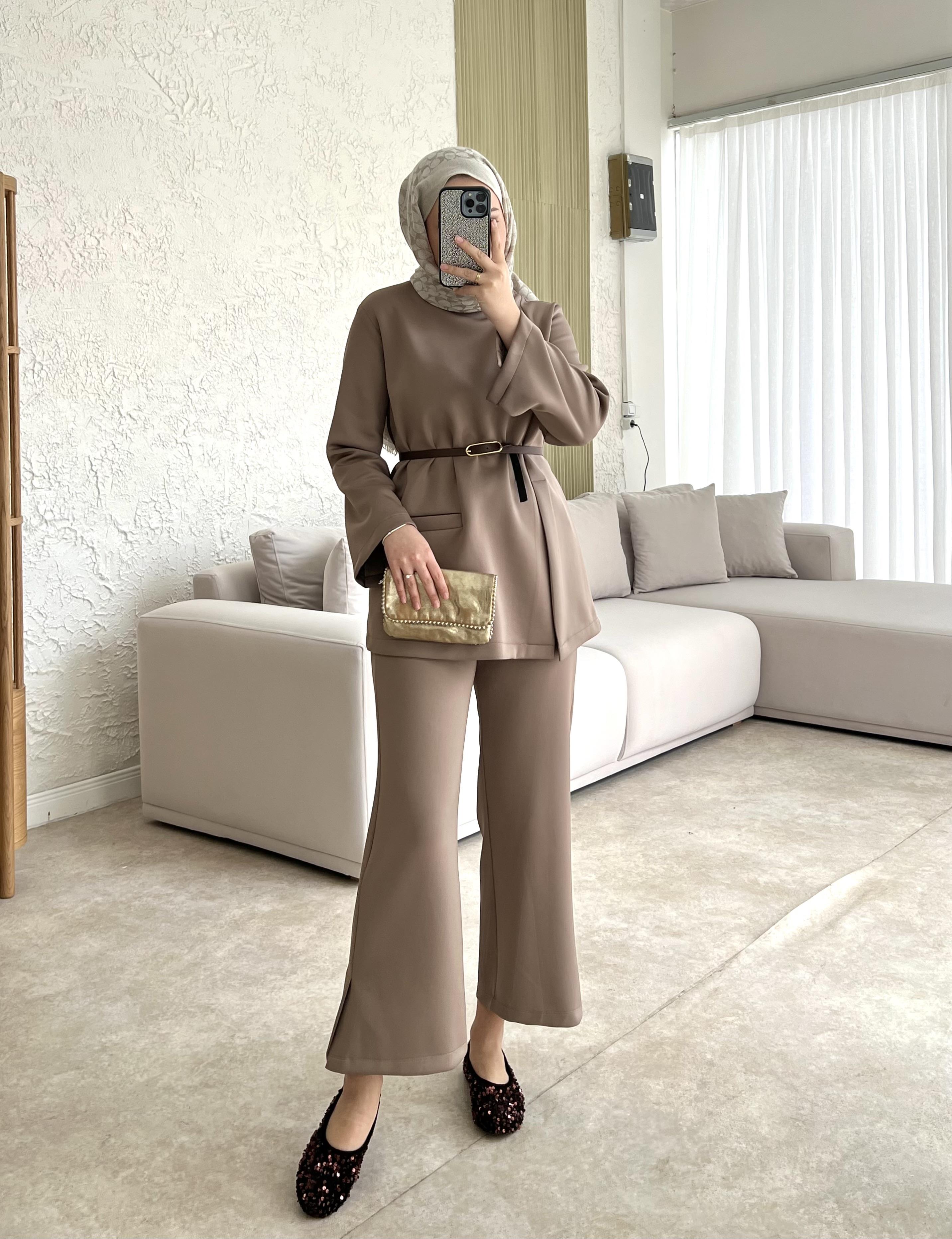 Moi scuba i̇kili takım pantolonlu-vizon - vakronline