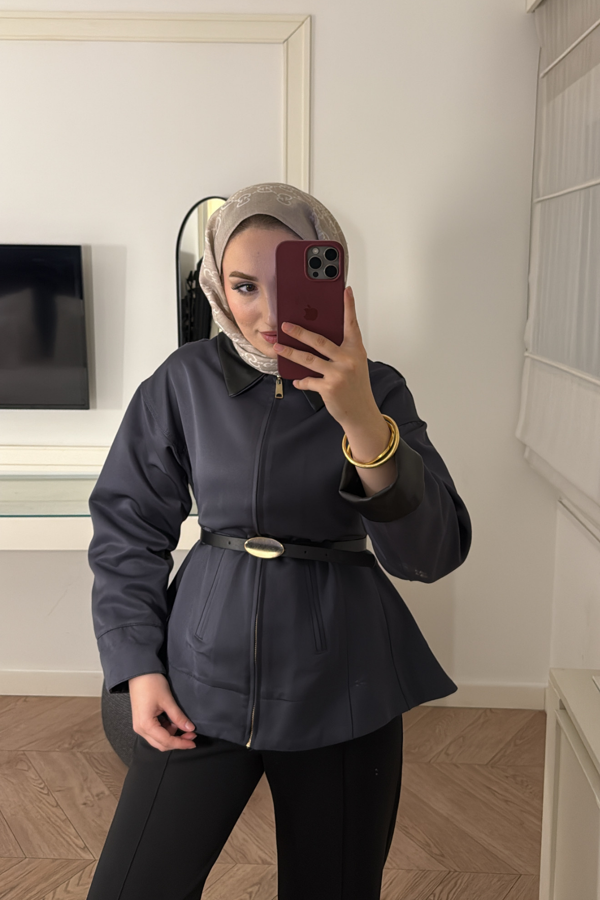 Barbour Bel Detaylı Deri Yakalı Trençkot-Antrasit