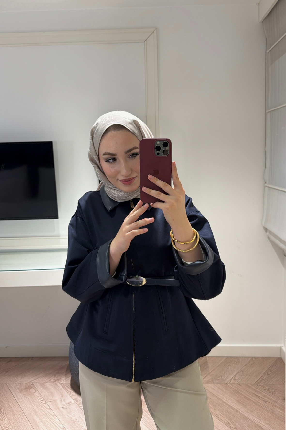 Barbour Bel Detaylı Deri Yakalı Trençkot-Lacivert