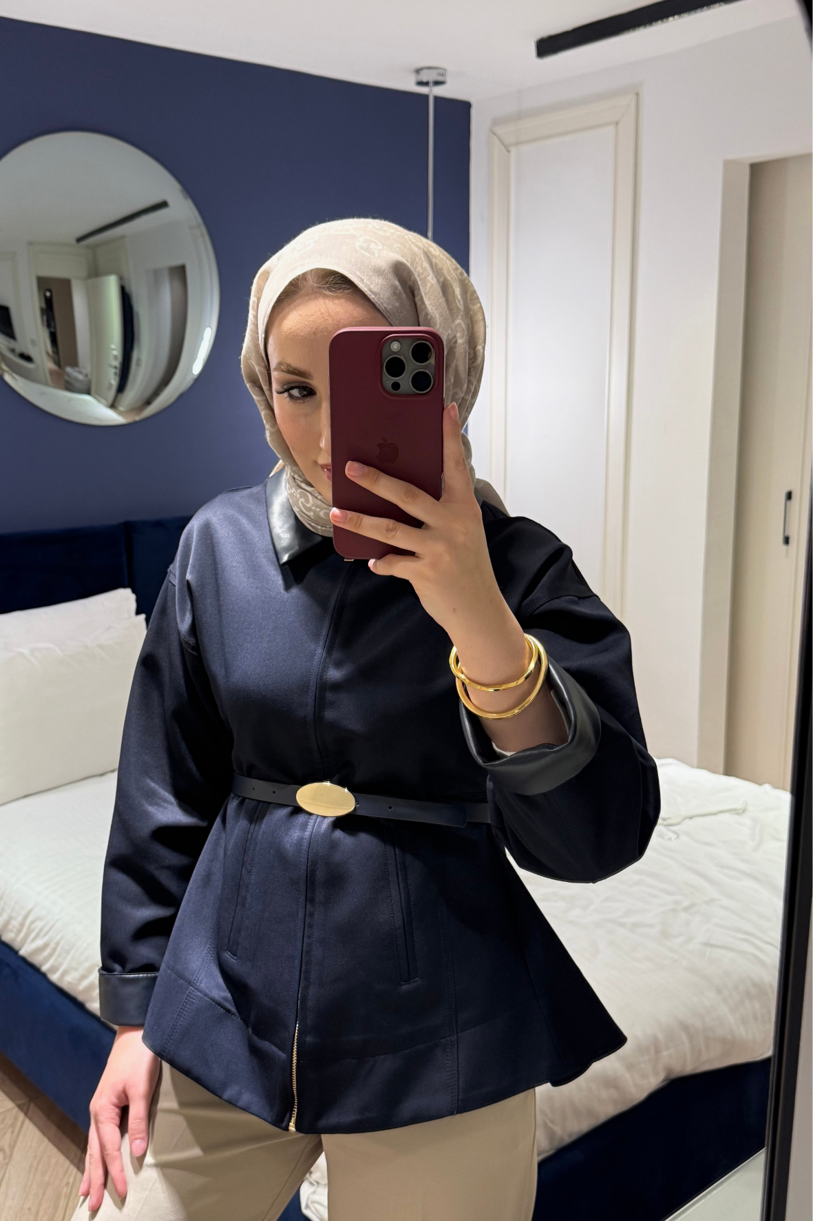 Barbour Bel Detaylı Deri Yakalı Trençkot-Lacivert