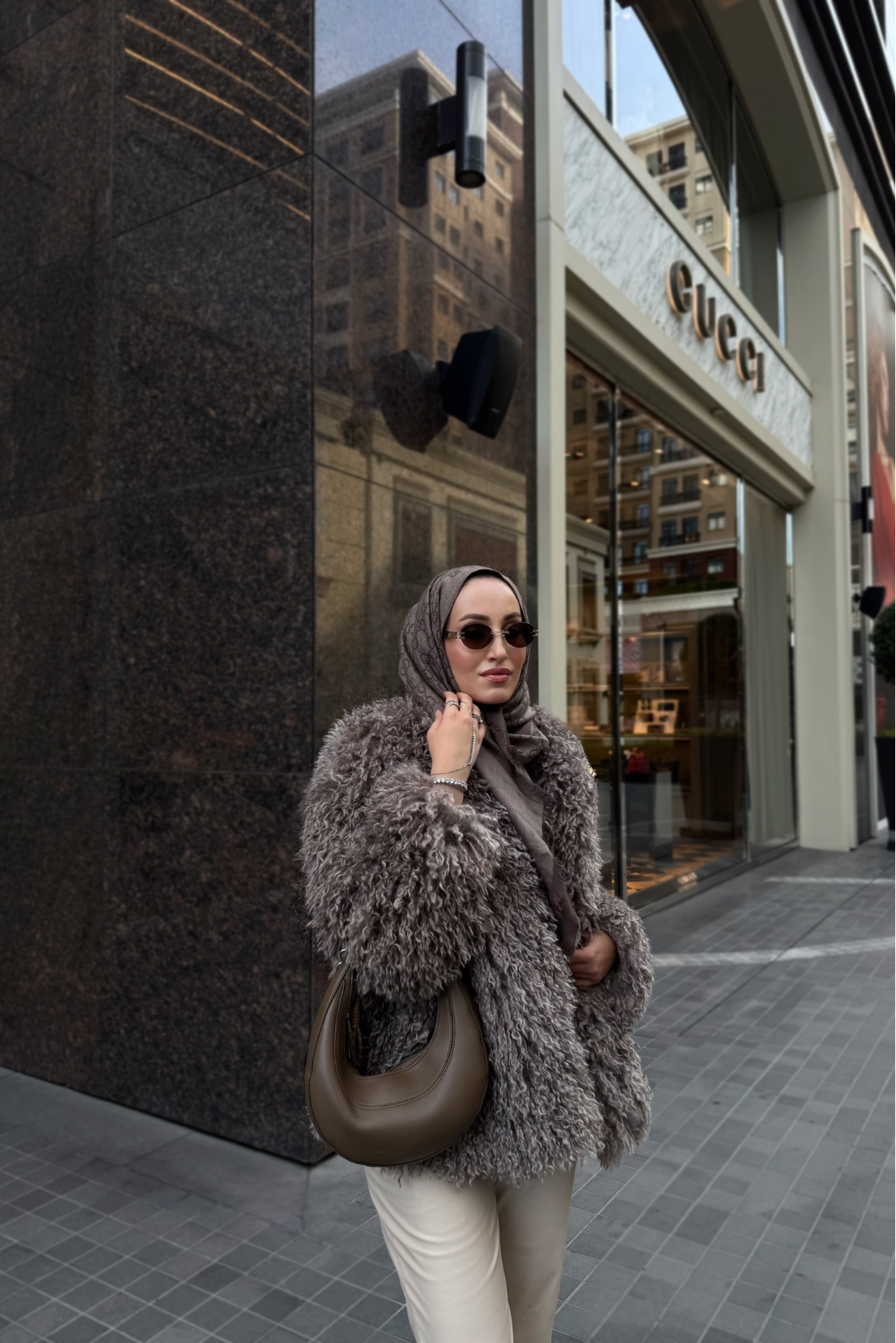 Tesettür Curly Tasarım Kürk -Vizon