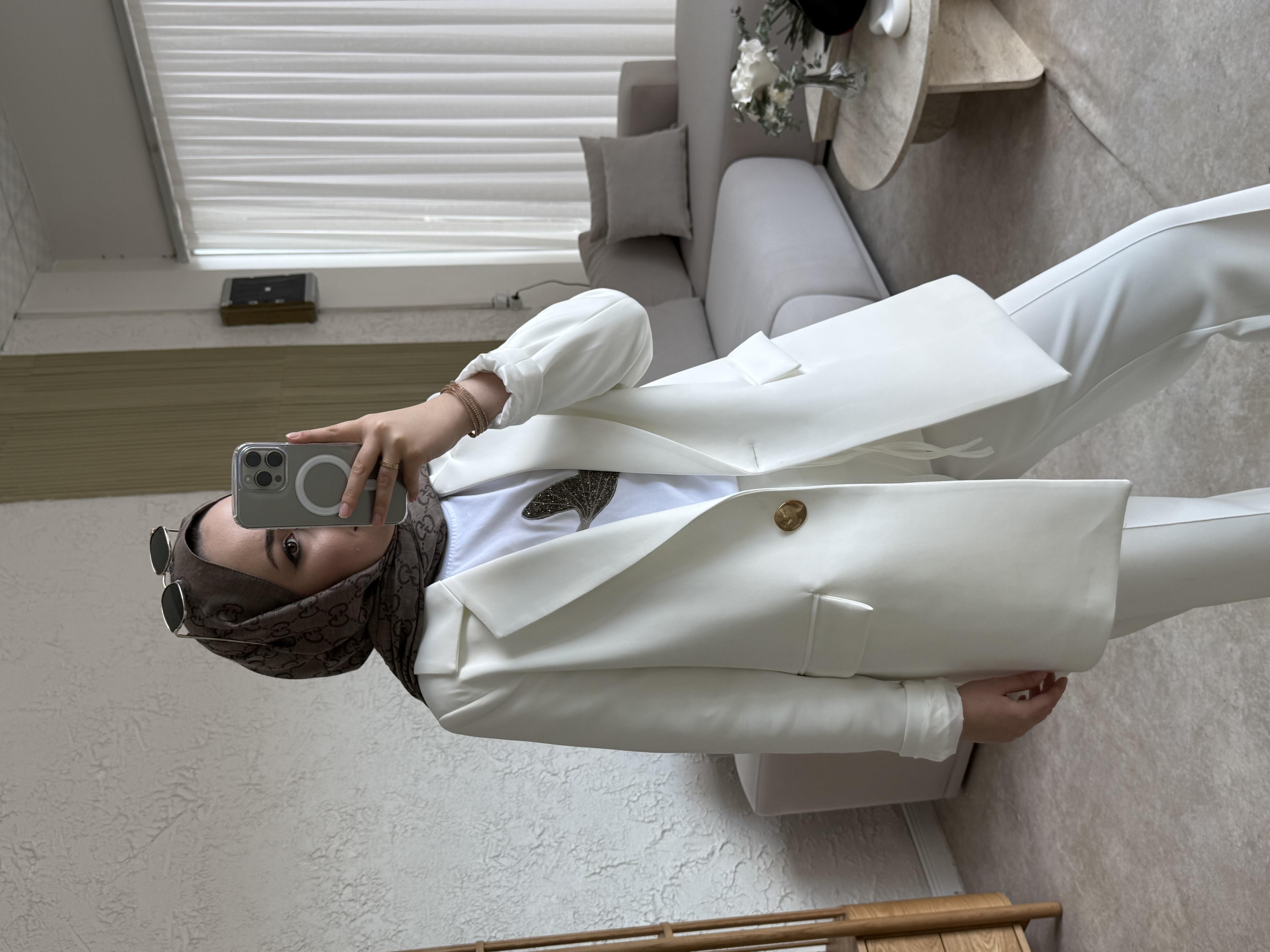 Blazer ceketli takım -beyaz - vakronline