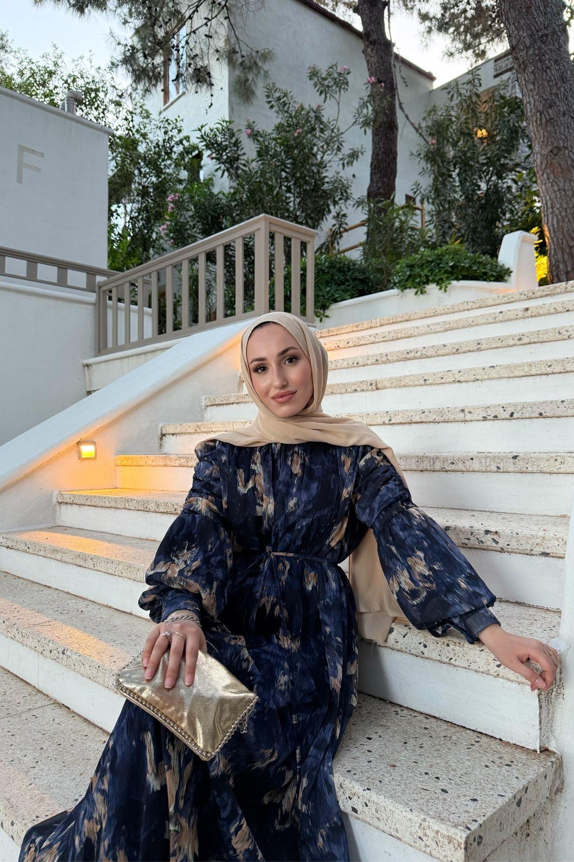 Laide astarlı elbise-lacivert - vakronline