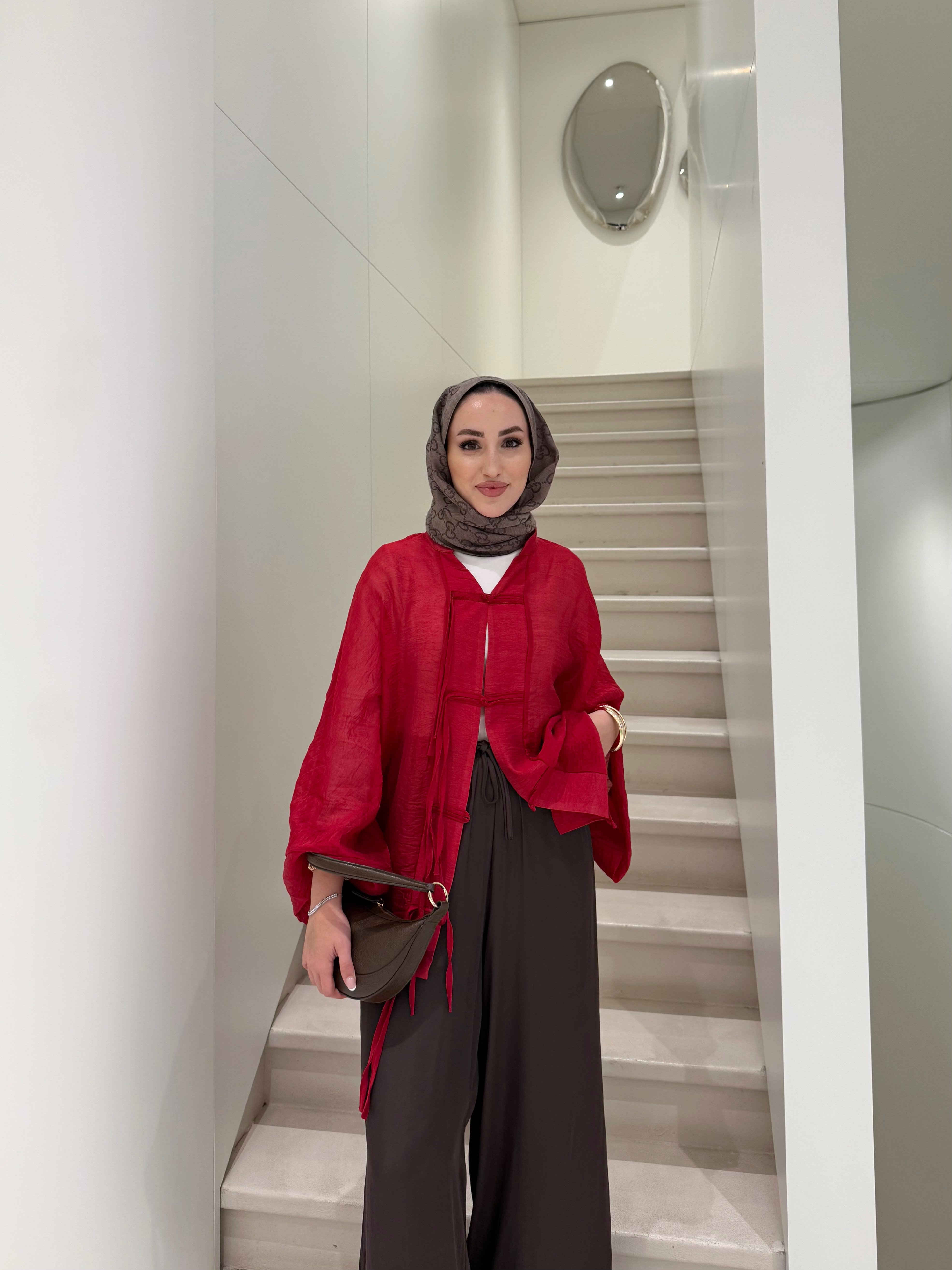 Begonya Çin Düğme Detaylı Gömlek - Kırmızı