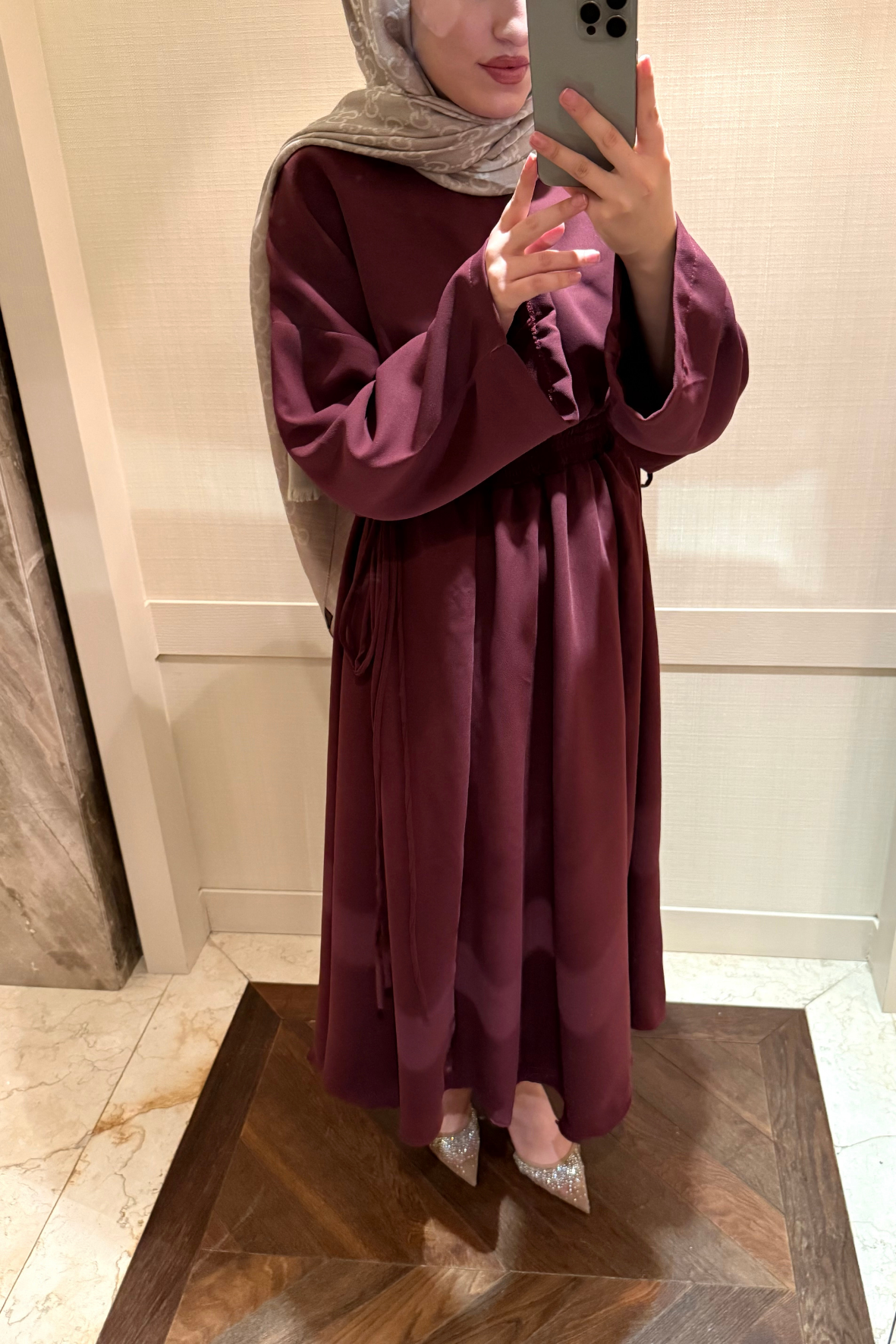 Bella Beli Lastik Büzgülü Elbise-Bordo