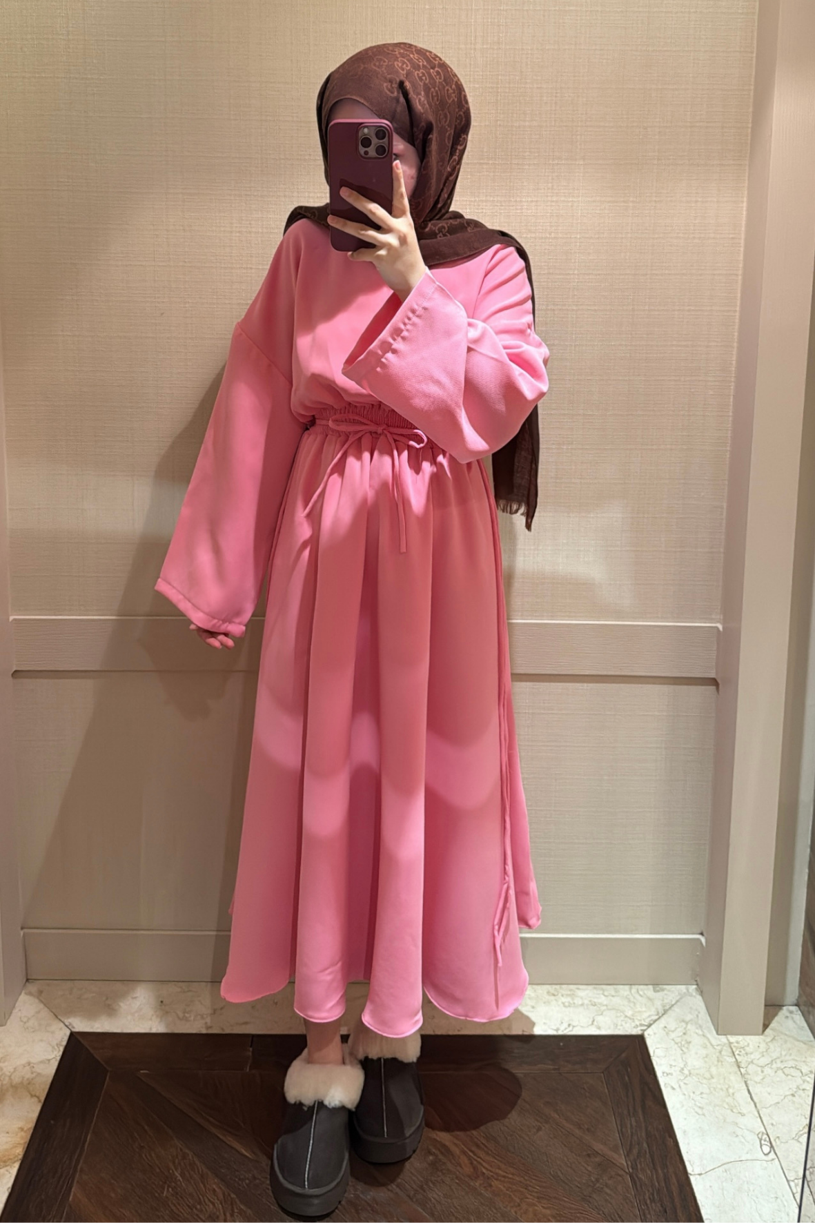 Bella Beli Lastik Büzgülü Elbise-Pembe