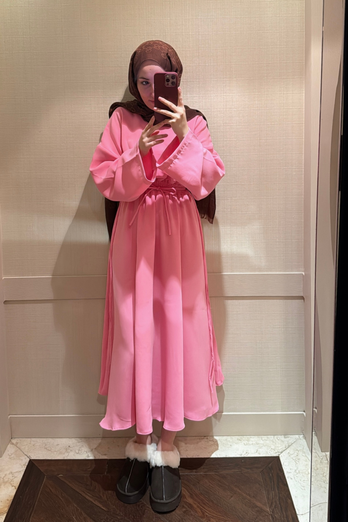 Bella Beli Lastik Büzgülü Elbise-Pembe
