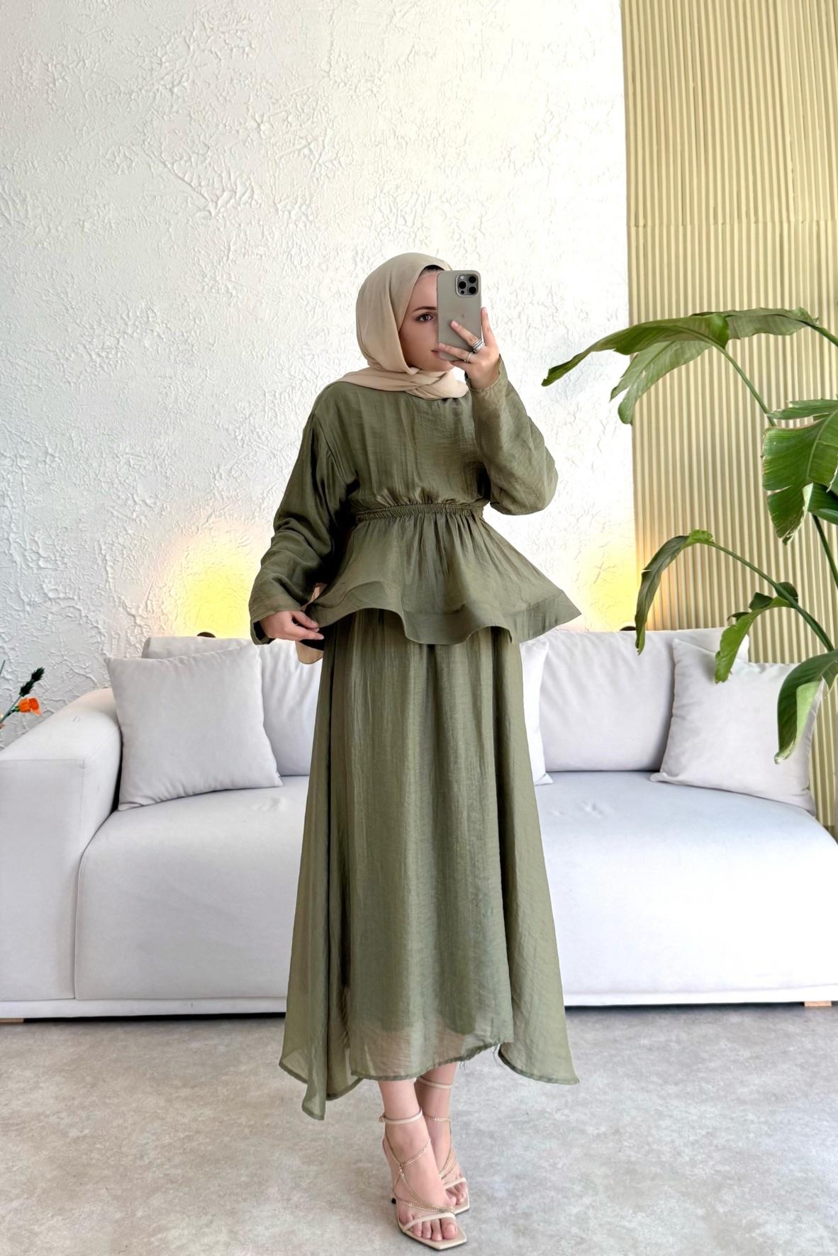 Tesettür Candy Elbise-Haki