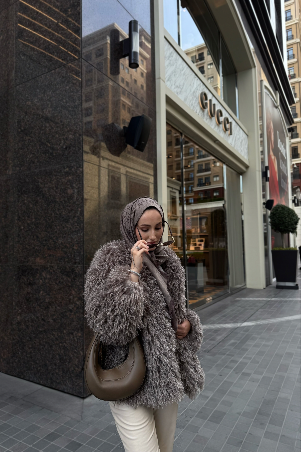 Tesettür Curly Tasarım Kürk -Vizon