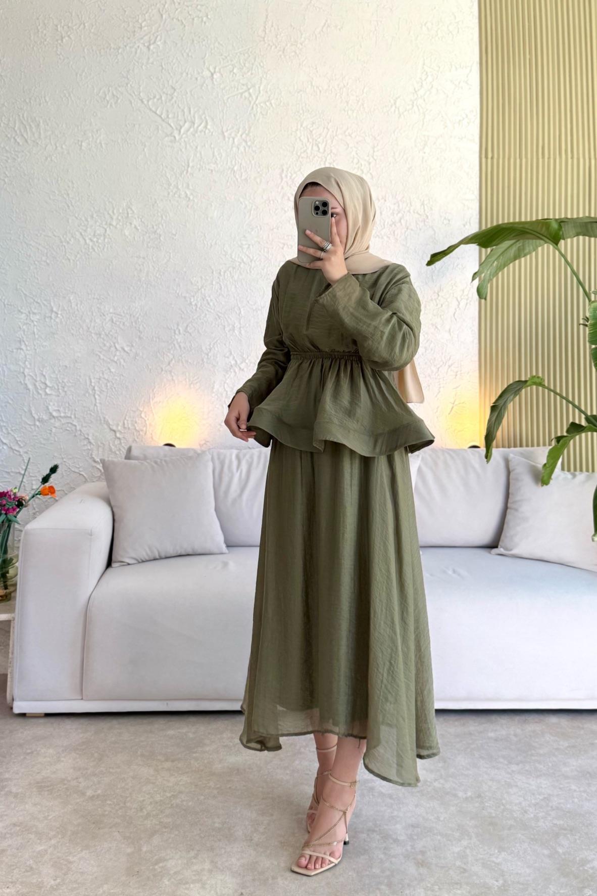 Tesettür Candy Elbise-Haki