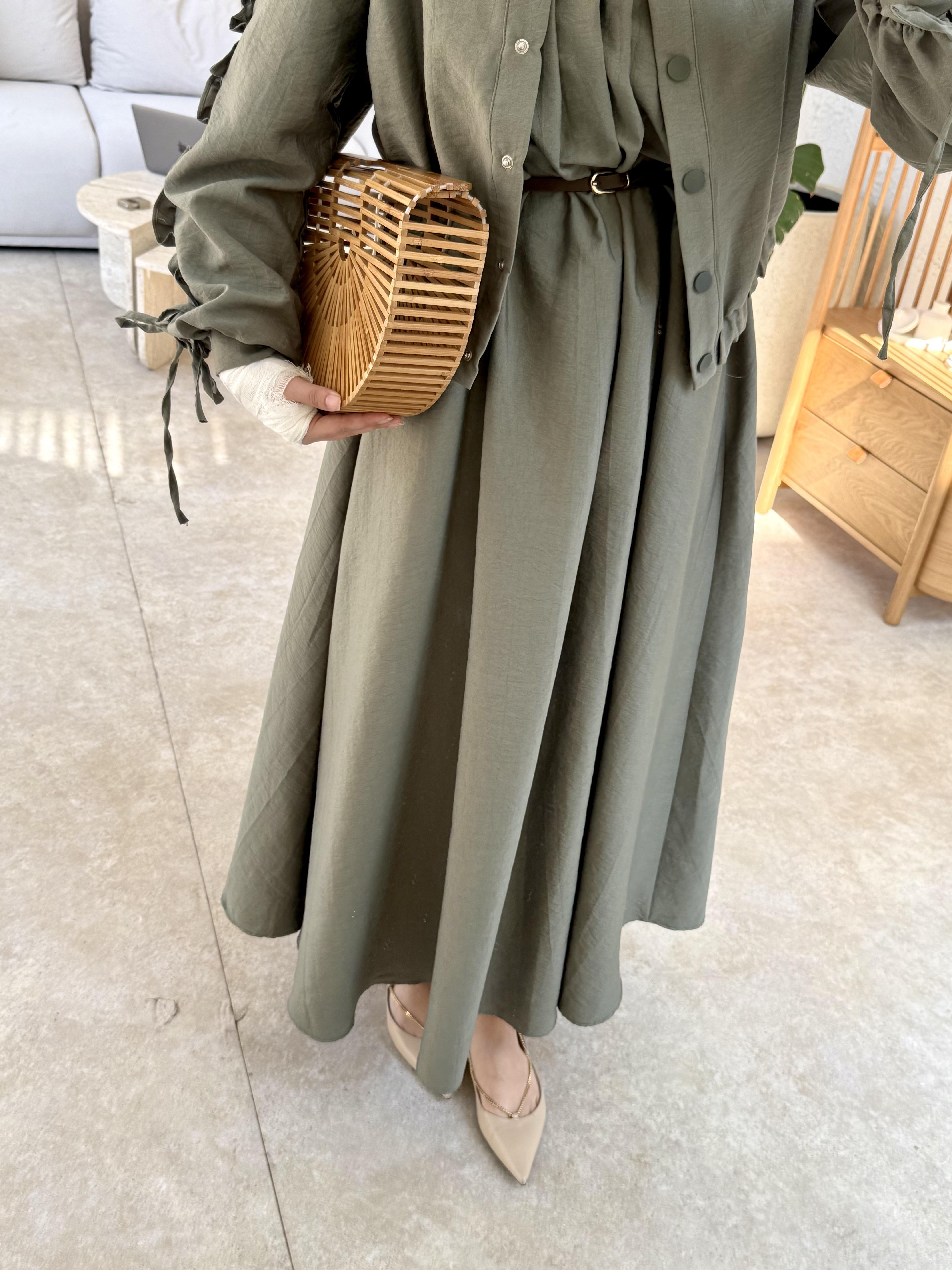 Lizya ceketli elbise-haki - vakronline