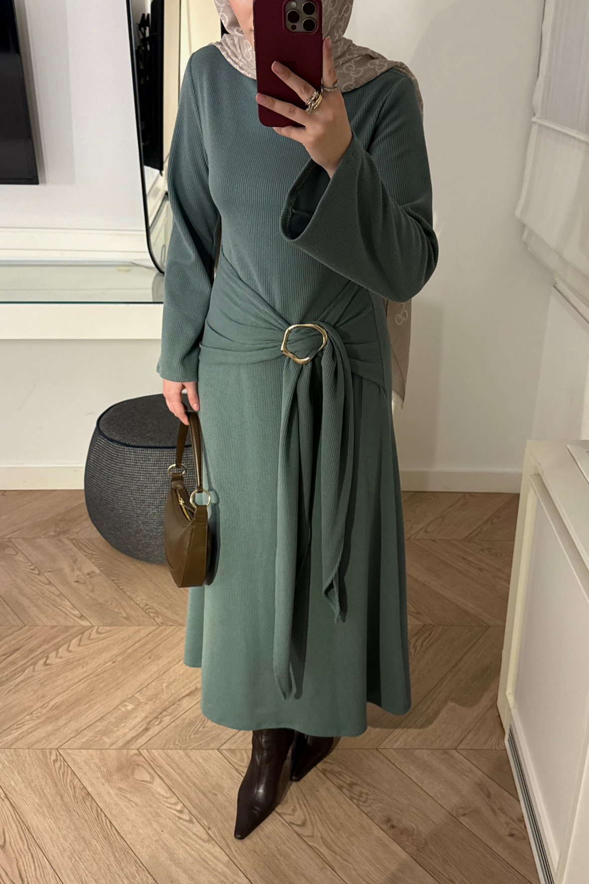 Diana Önden Bağlamalı Triko Elbise-Çağla