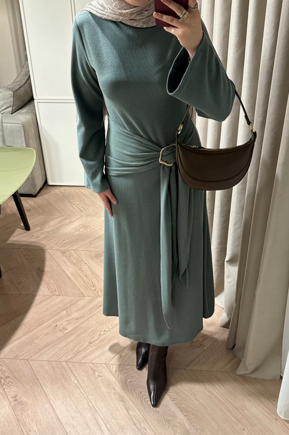 Diana Önden Bağlamalı Triko Elbise-Çağla