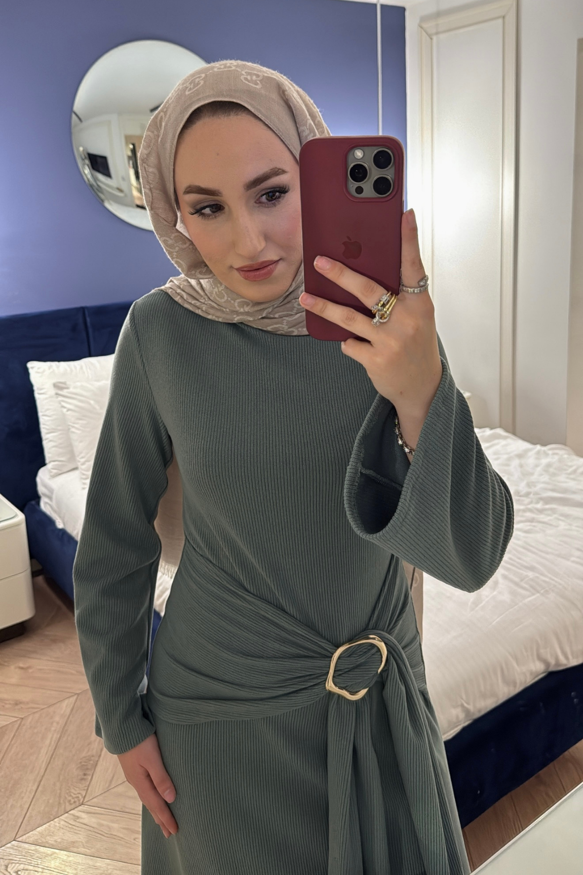 Diana Önden Bağlamalı Triko Elbise-Çağla