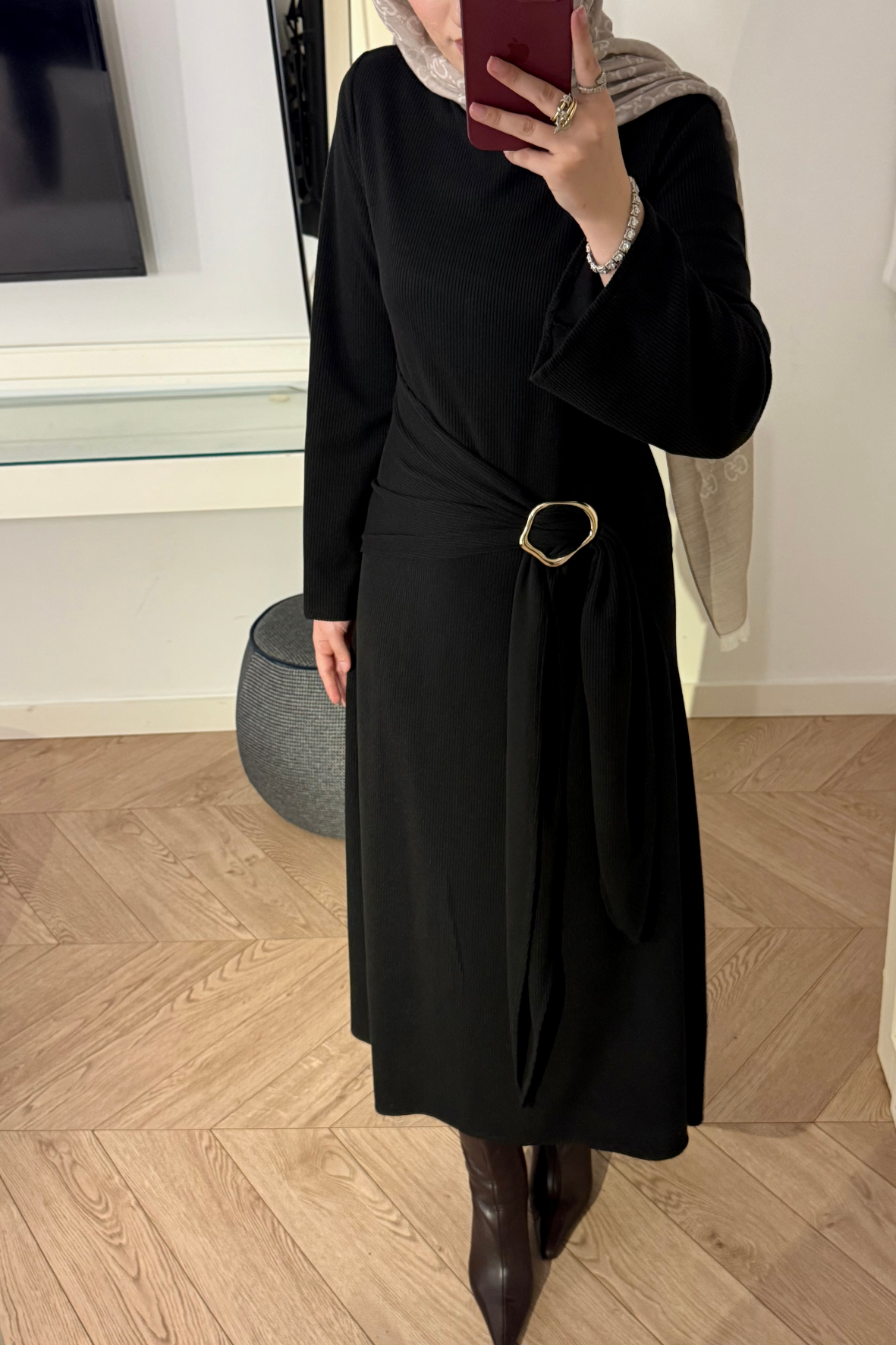 Diana Önden Bağlamalı Triko Elbise-Siyah