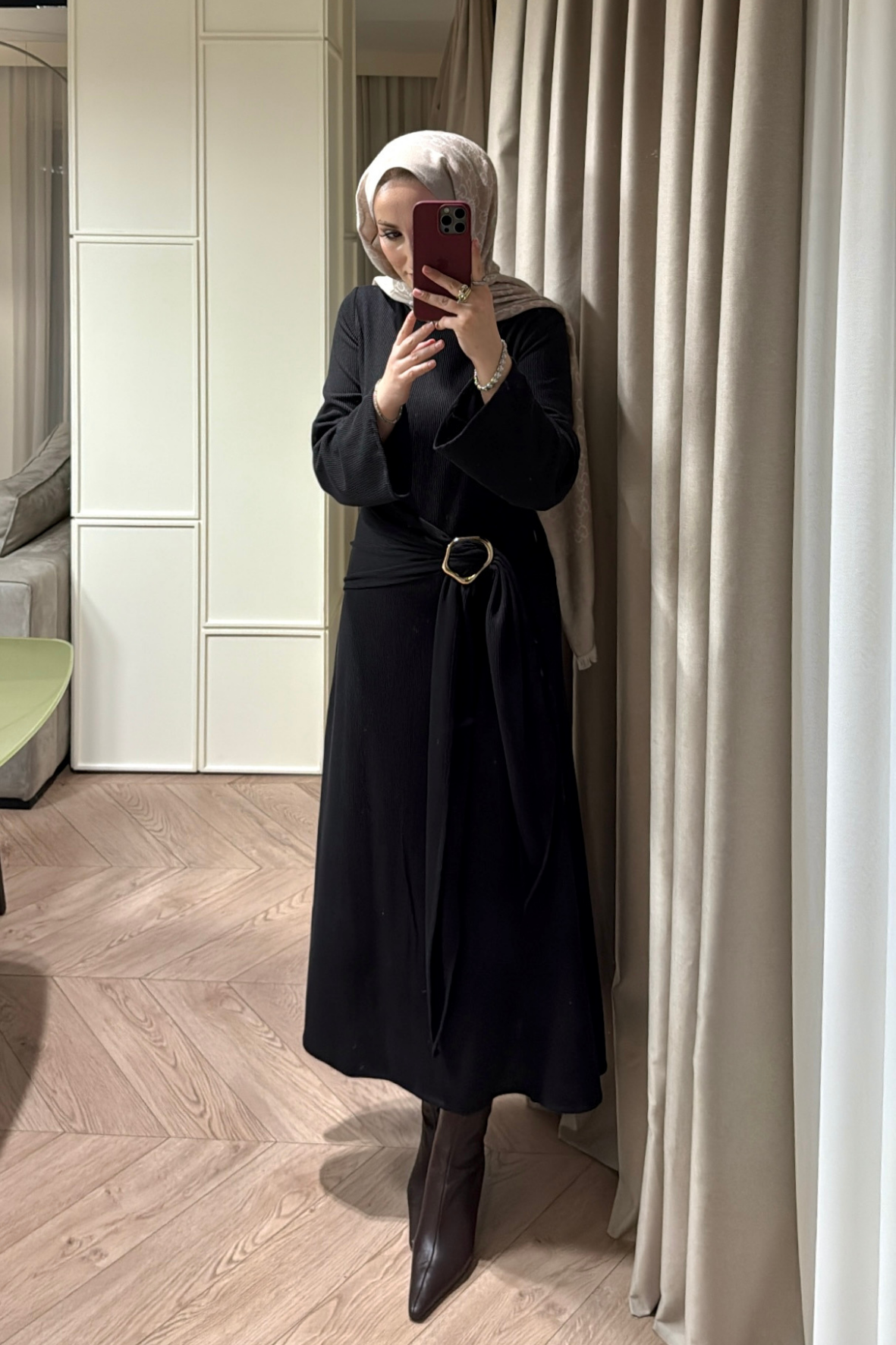 Diana Önden Bağlamalı Triko Elbise-Siyah