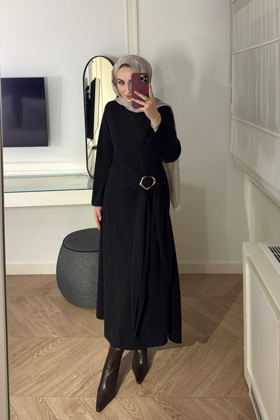 Diana Önden Bağlamalı Triko Elbise-Siyah