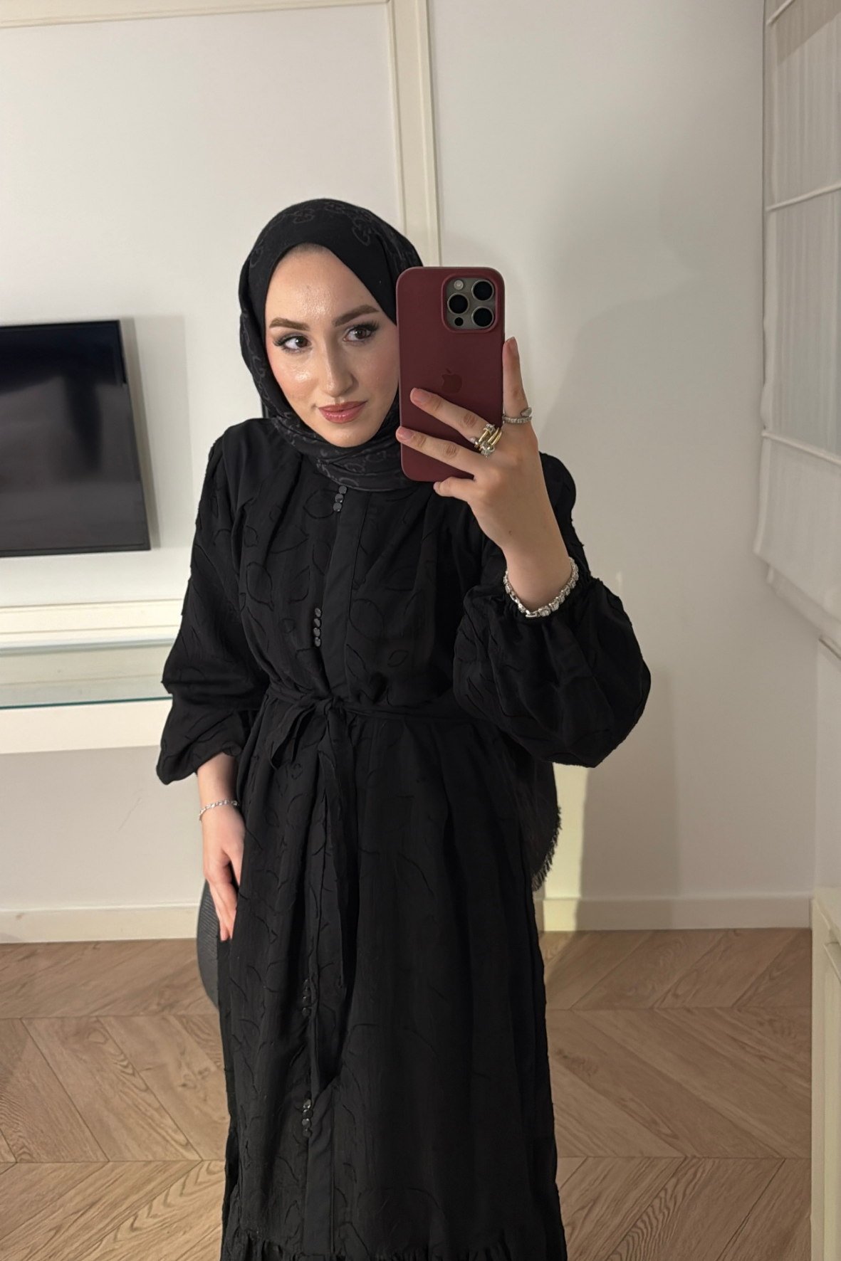 Düğme Detaylı Kuşaklı Elbise - Siyah