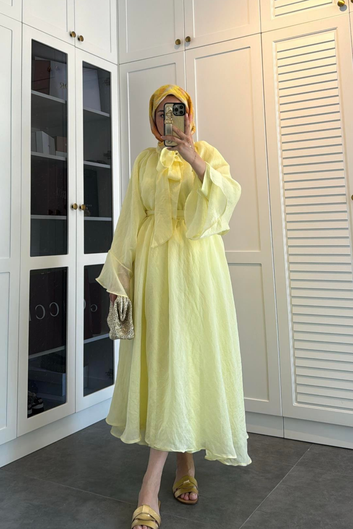 Summer balon kol premium takım butter yellow - Vakronline