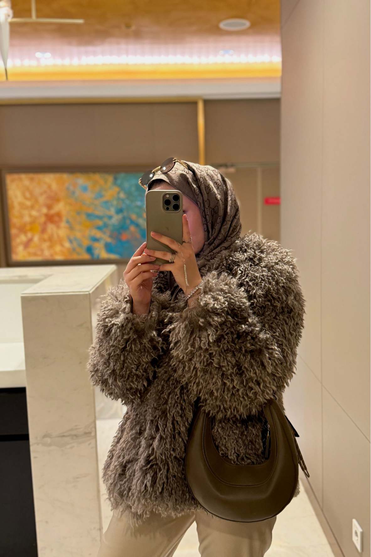 Tesettür Curly Tasarım Kürk -Vizon